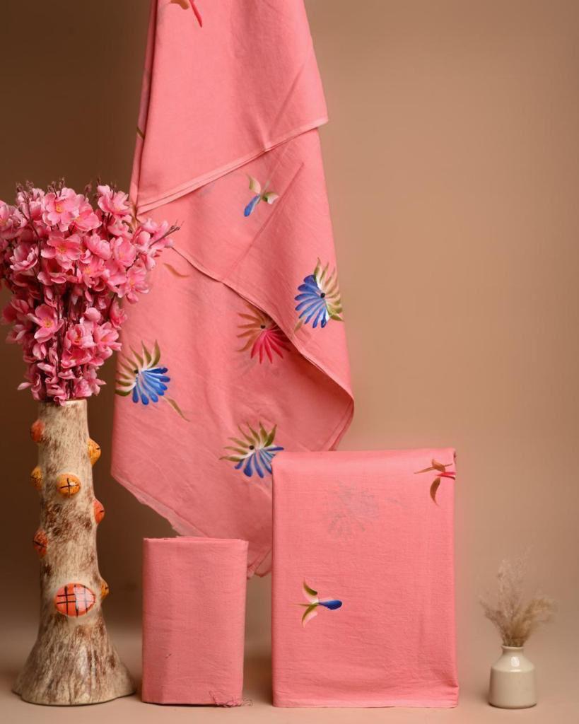 Pink Cotton Salwar Suit Unstitched set