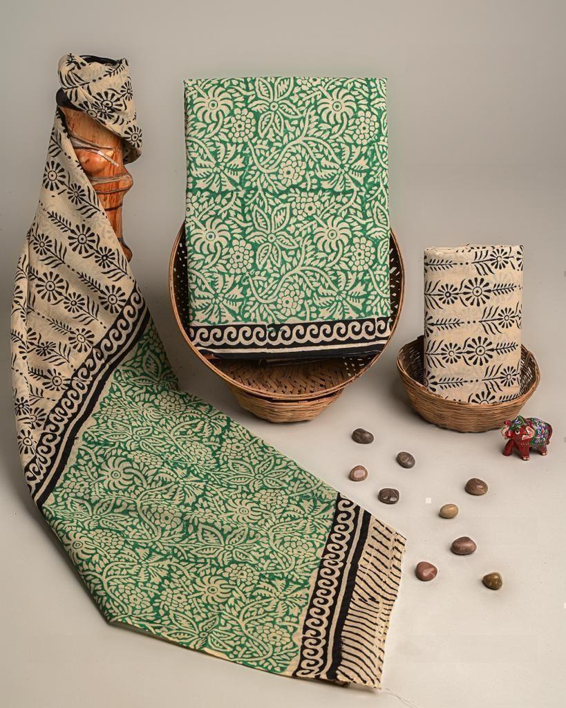 Green Cotton Salwar Suit Unstitched set