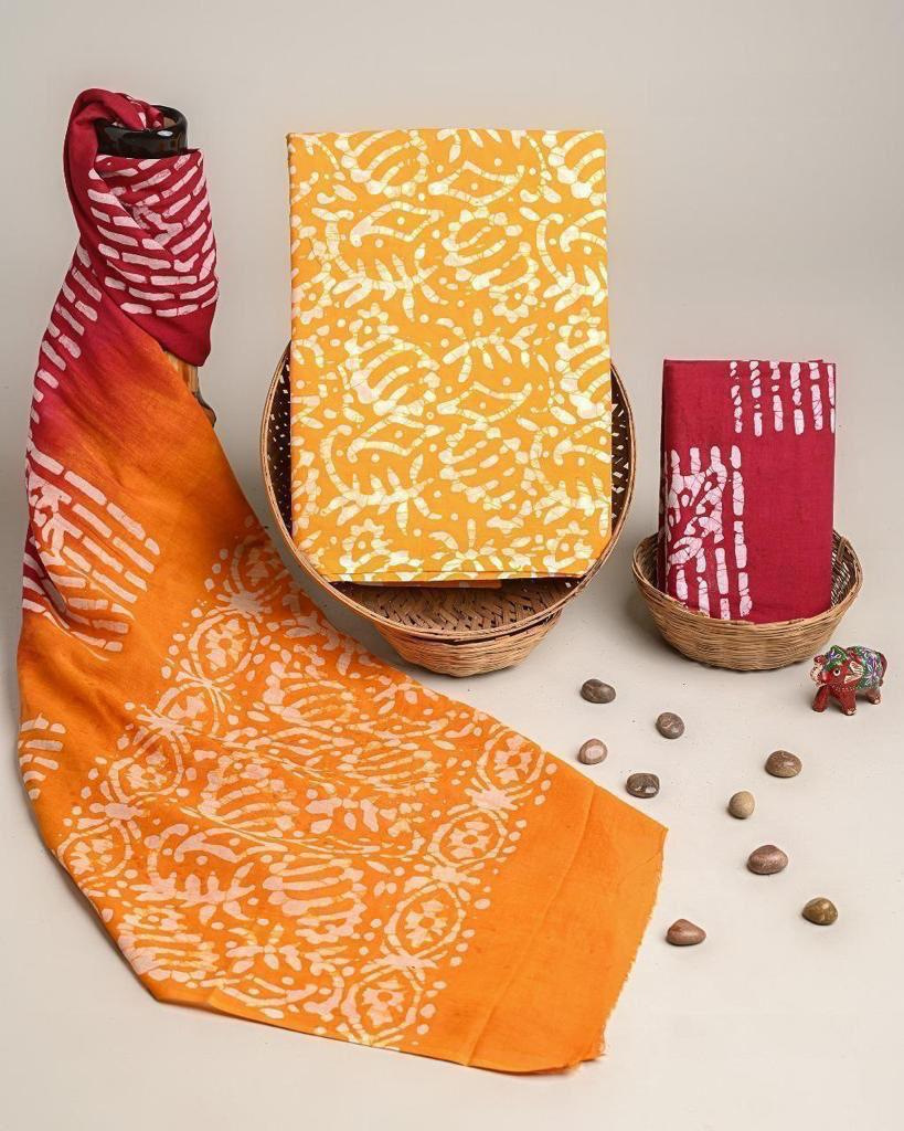 Yellow Cotton Unstitched Suit Set