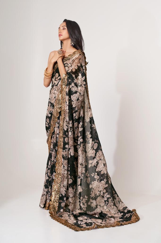 Black Organza Sequins Work Saree