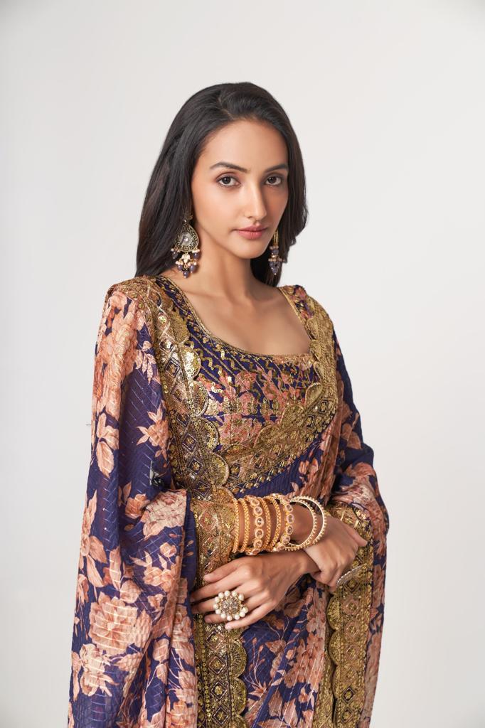 Purple Organza Sequins Work Saree