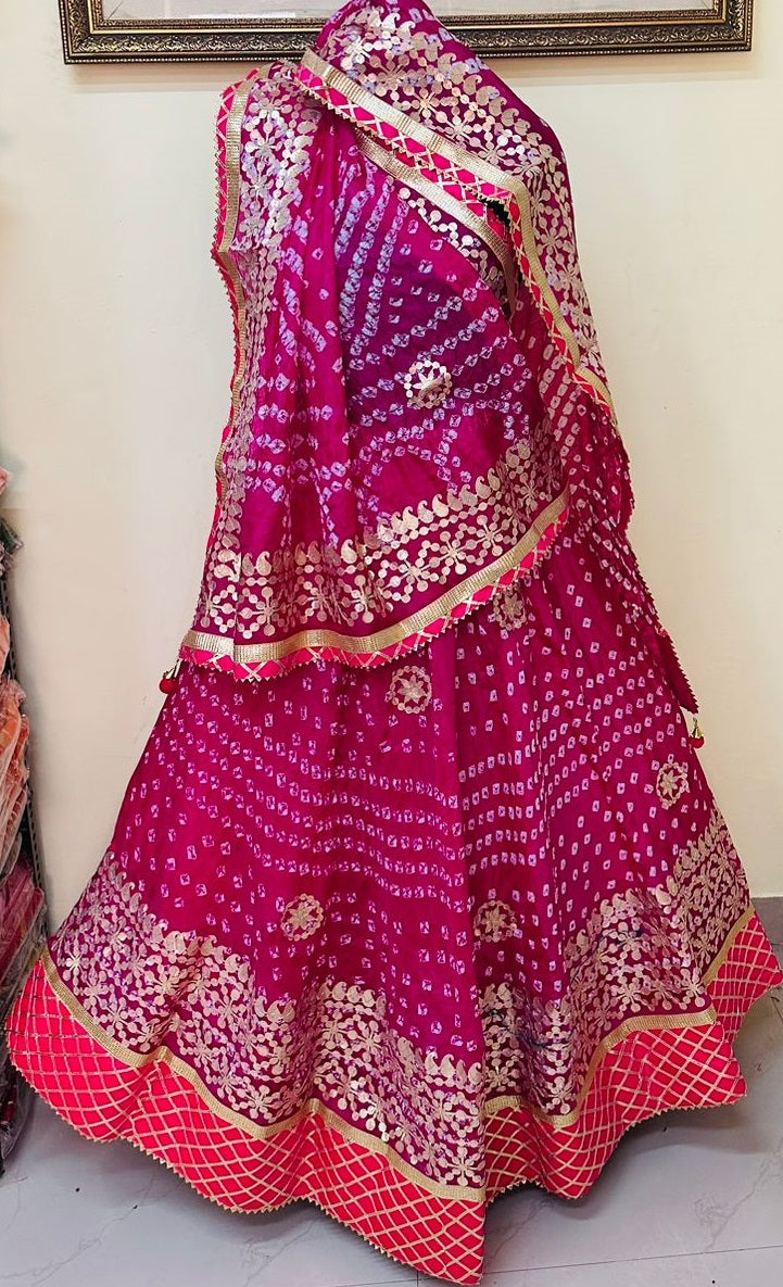 Pink Bandhani Gota Patti Lehenga