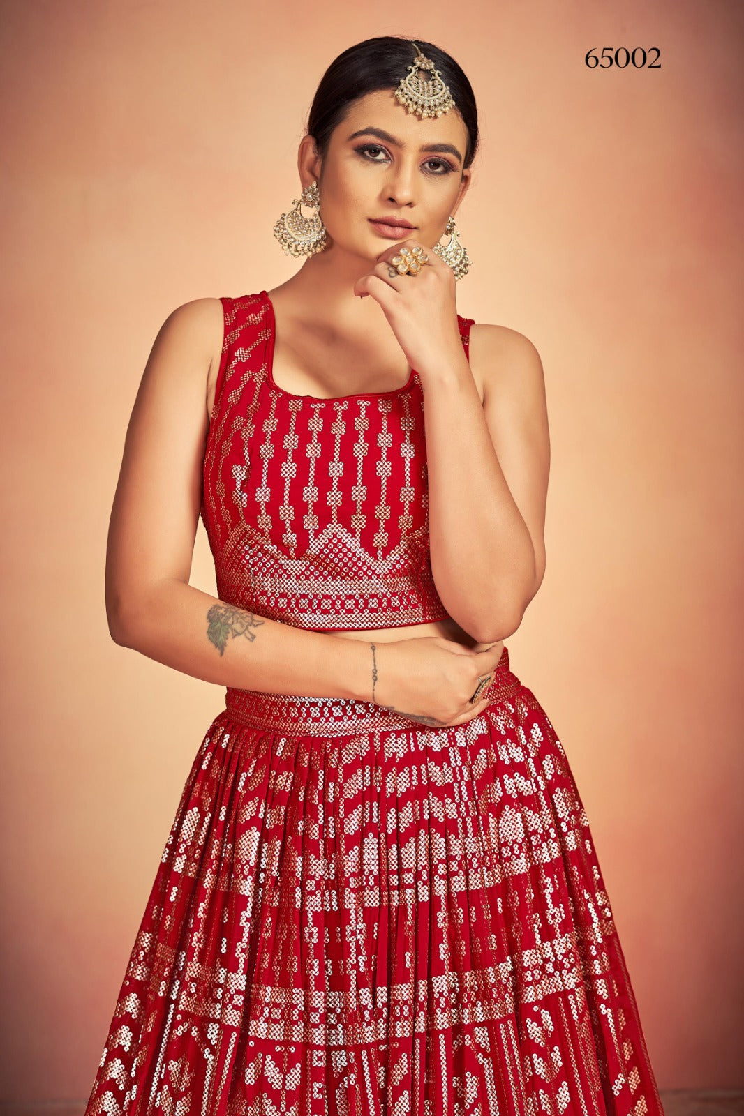 Georgette Lehenga With Sequins Work In Red