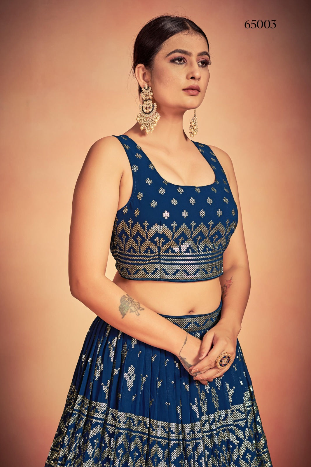 Lehenga With Sequins Work In Blue