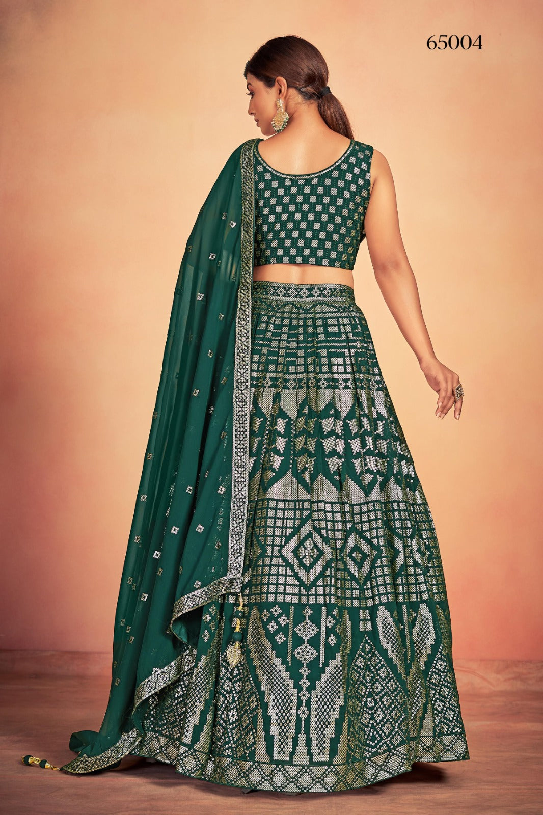 Lehenga With Sequins Work In Green