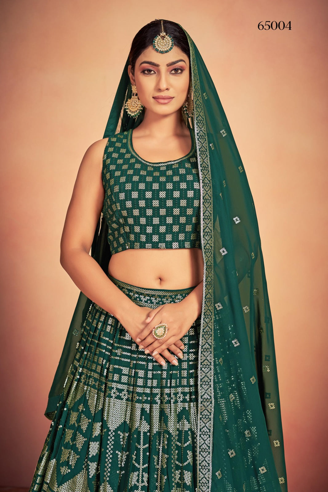 Lehenga With Sequins Work In Green