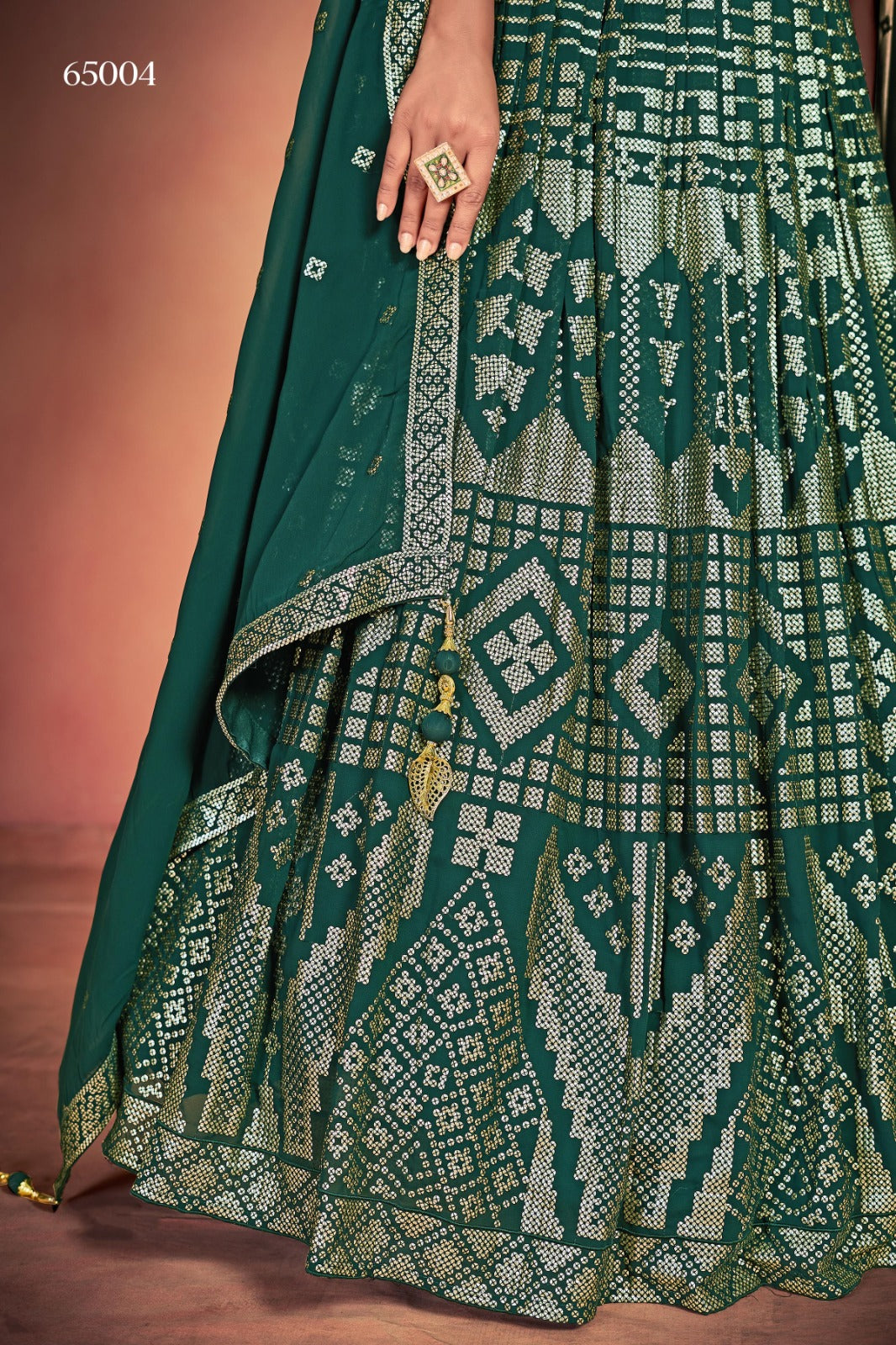 Lehenga With Sequins Work In Green