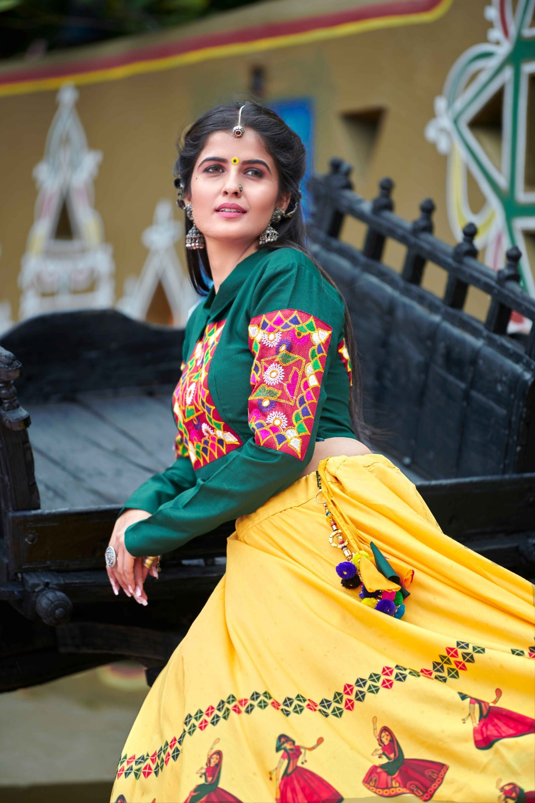 Yellow and Green Navratri Lehenha Choli