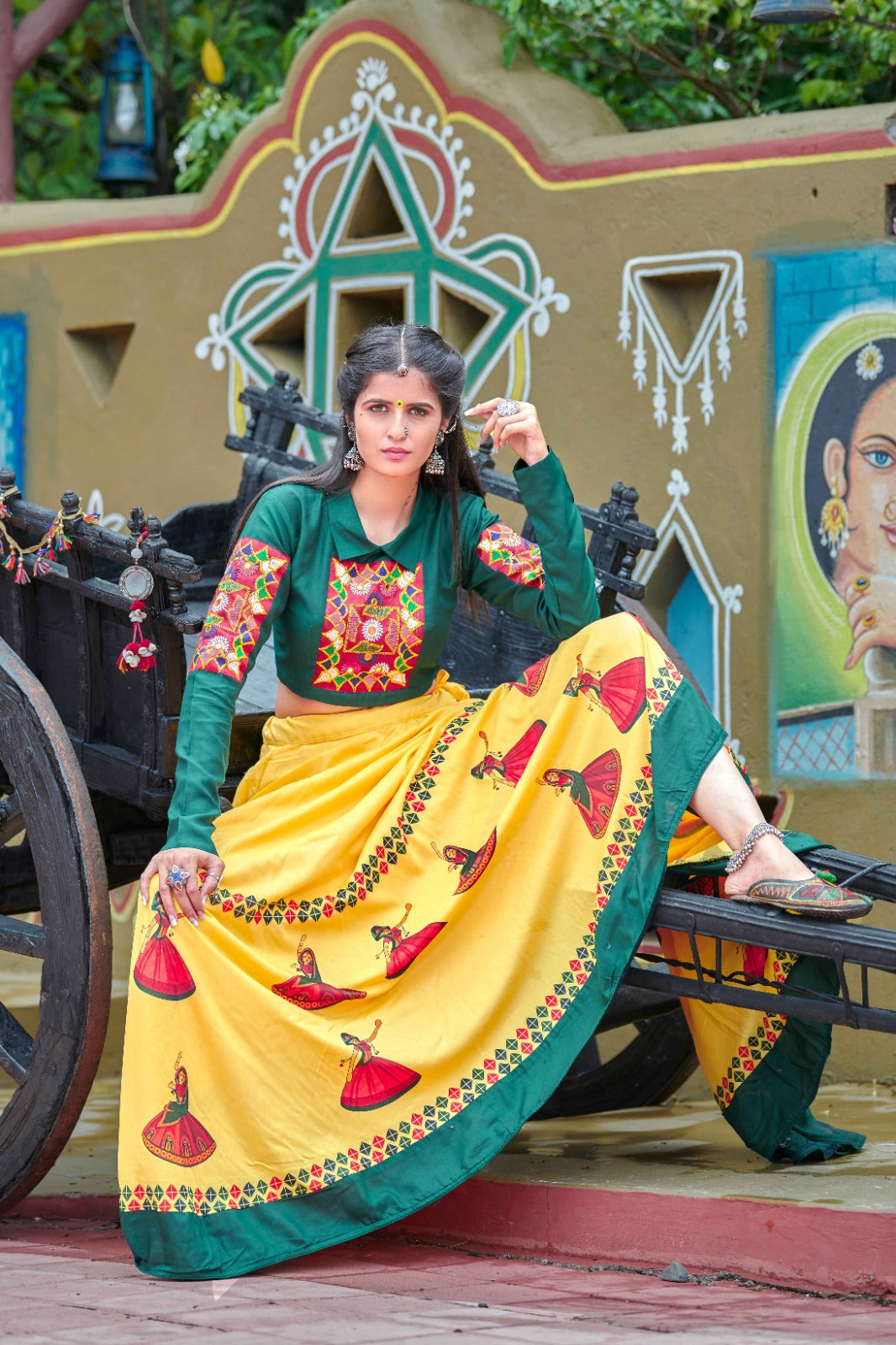Yellow and Green Navratri Lehenha Choli