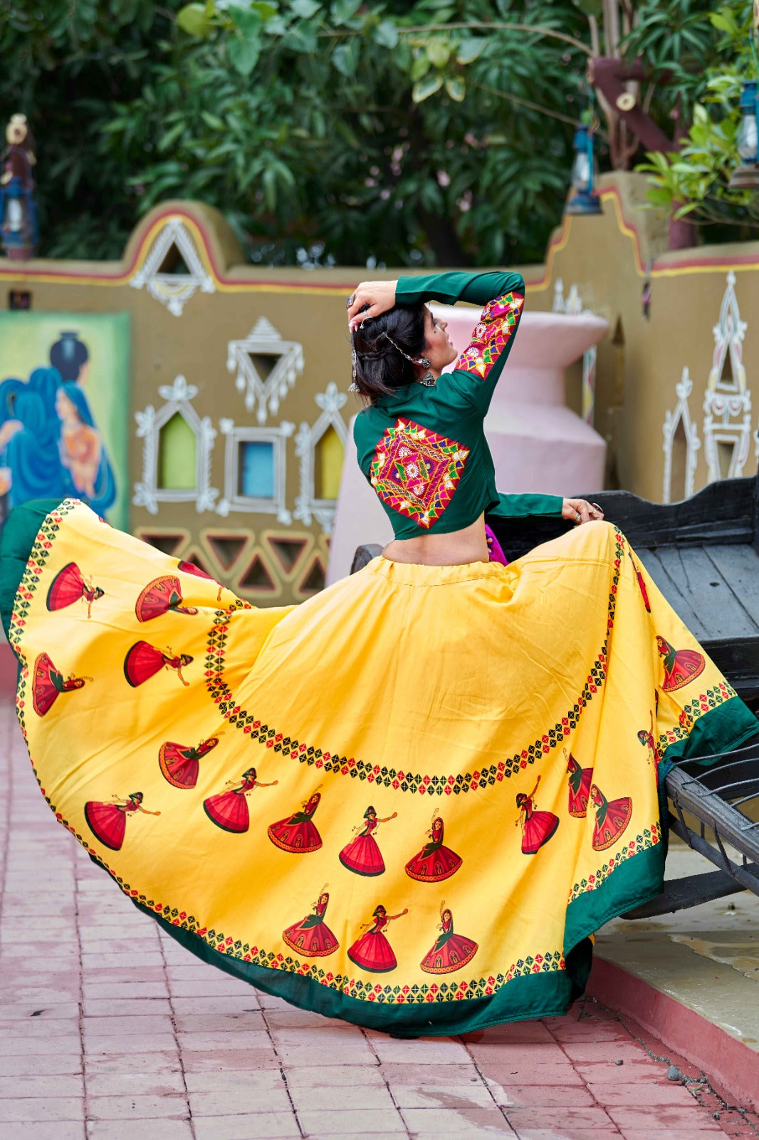 Yellow and Green Navratri Lehenha Choli