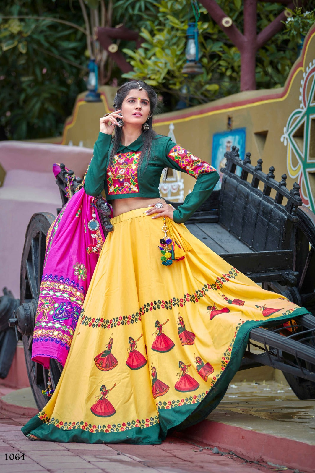 Yellow and Green Navratri Lehenha Choli