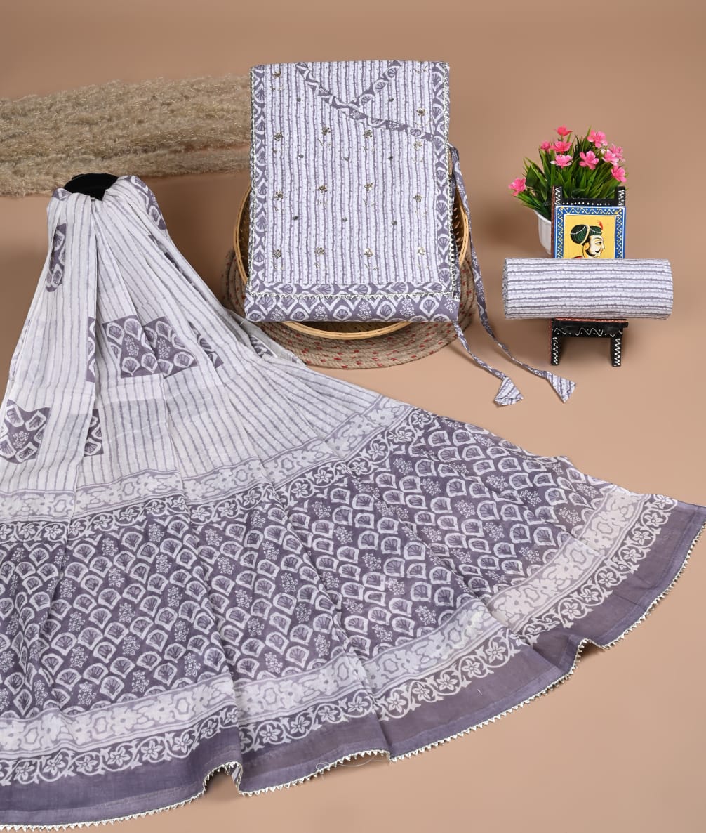 Grey Cotton Salwar Suit Unstitched set