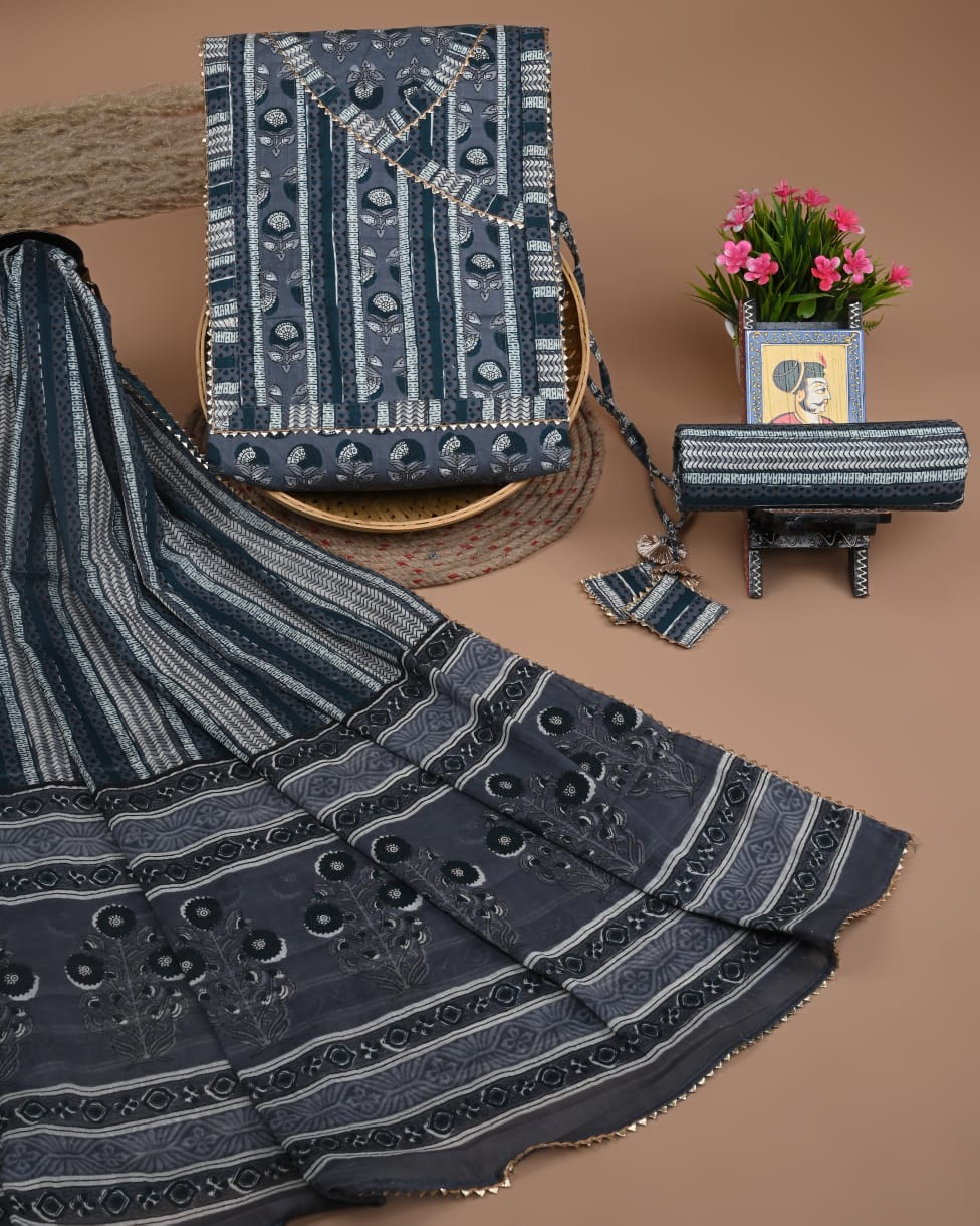 Black Cotton Unstitched Suit Set