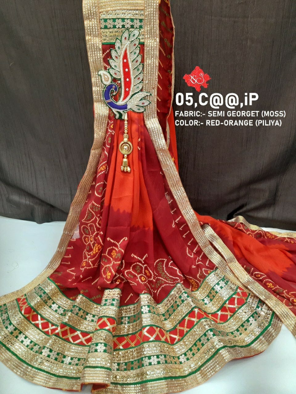 Orange Bandhani Gota Patti Chunri
