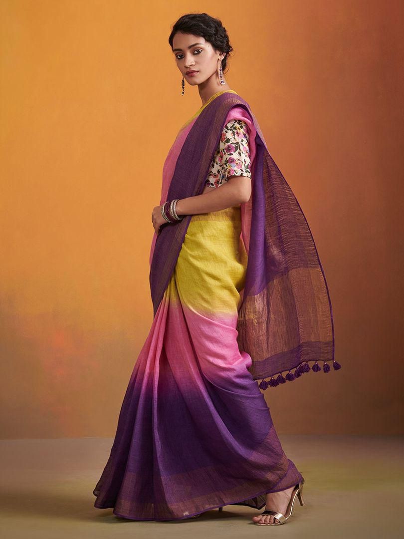 Summer Pure Purple and Pink Linen saree