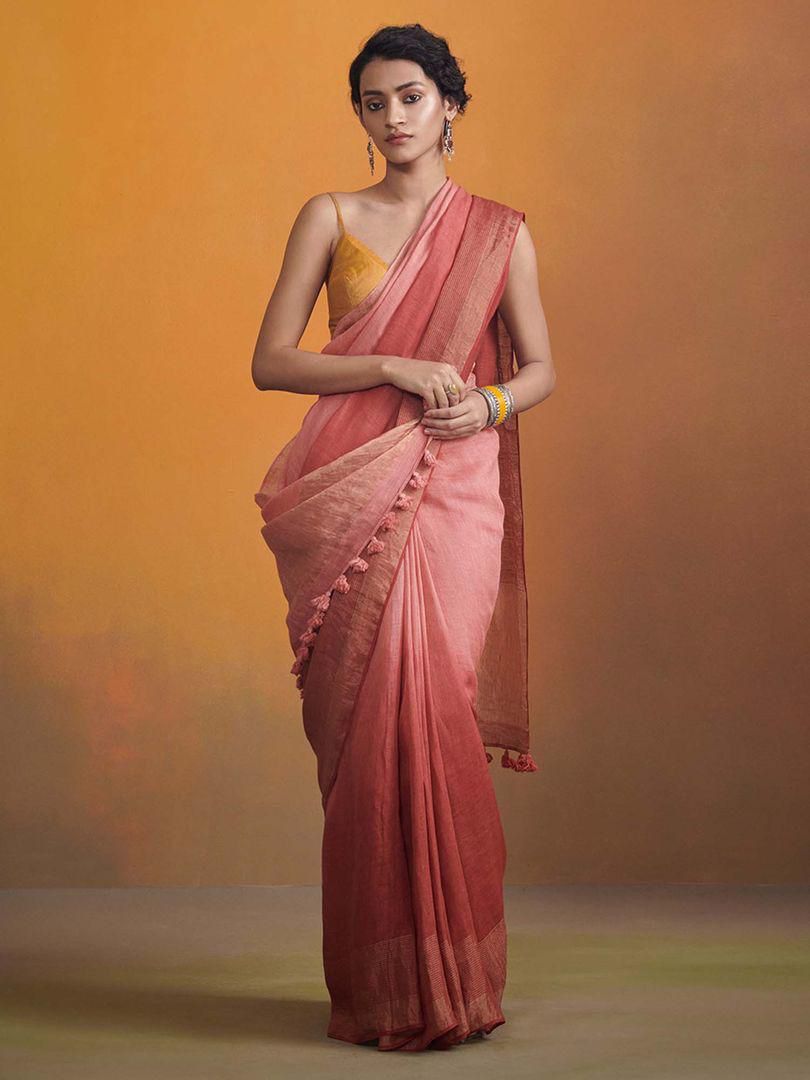 Summer Pure Pink Linen Omber Saree