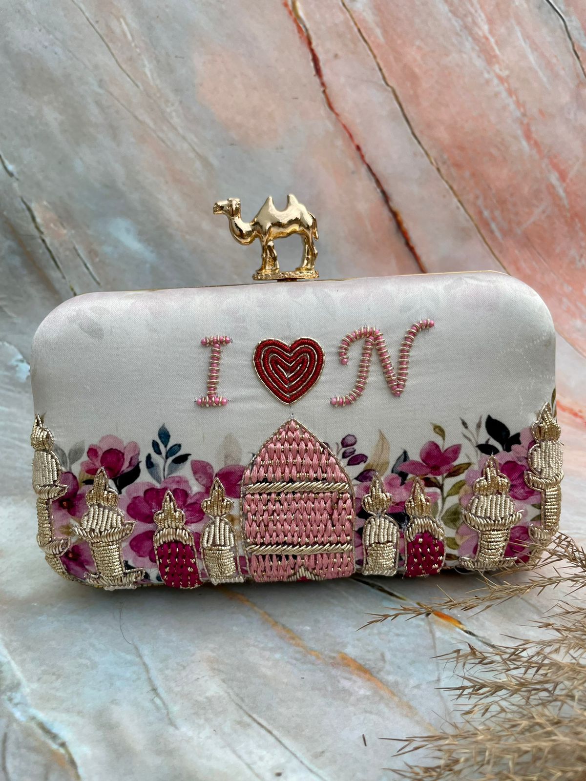 White Customized Party Clutch Jhakhas| Online Fashion