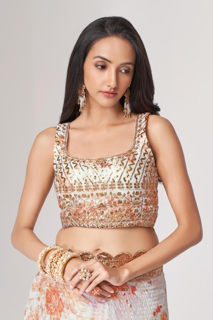 White Organza Sequins Work Saree