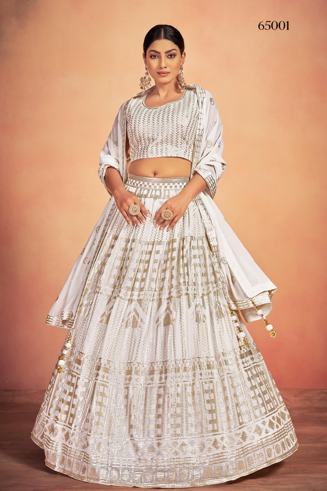 Georgette Lehenga With Sequins Work In White
