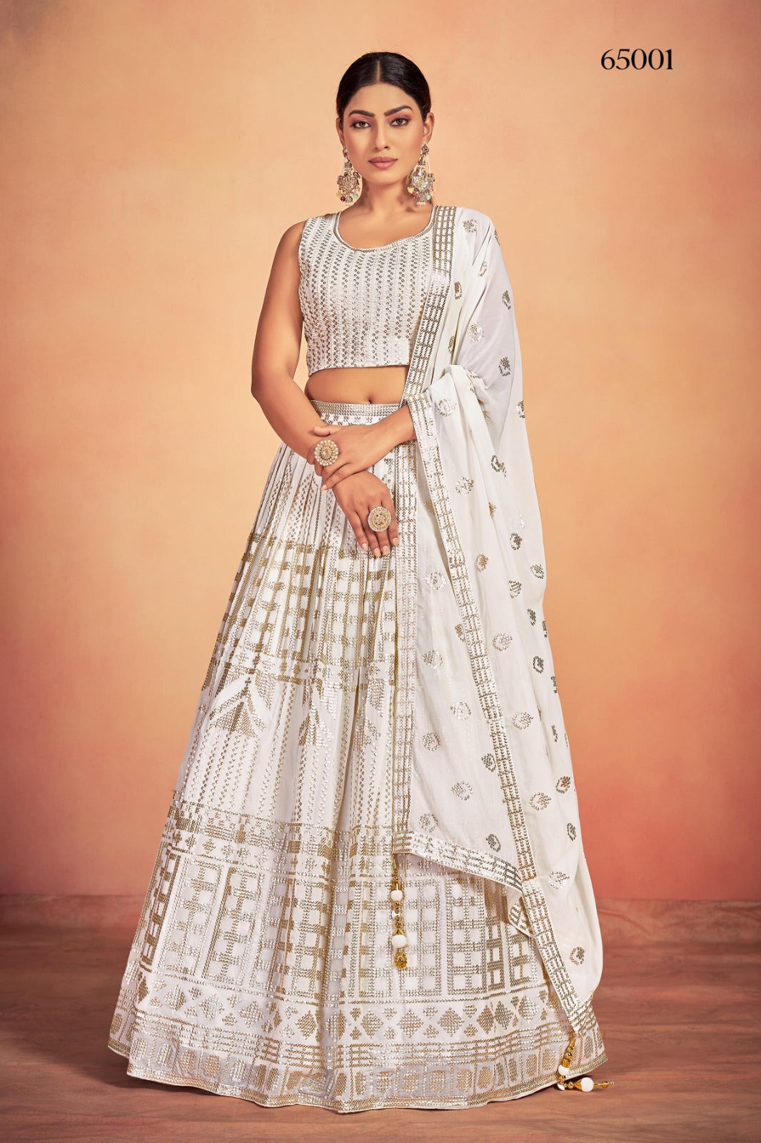 Georgette Lehenga With Sequins Work In White