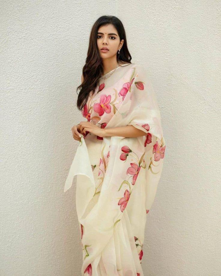 White Organza Hand Painted Saree