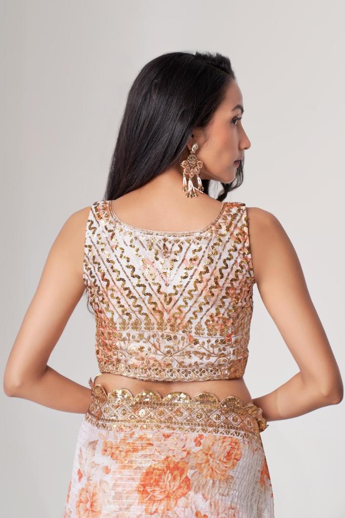 White Organza Sequins Work Saree