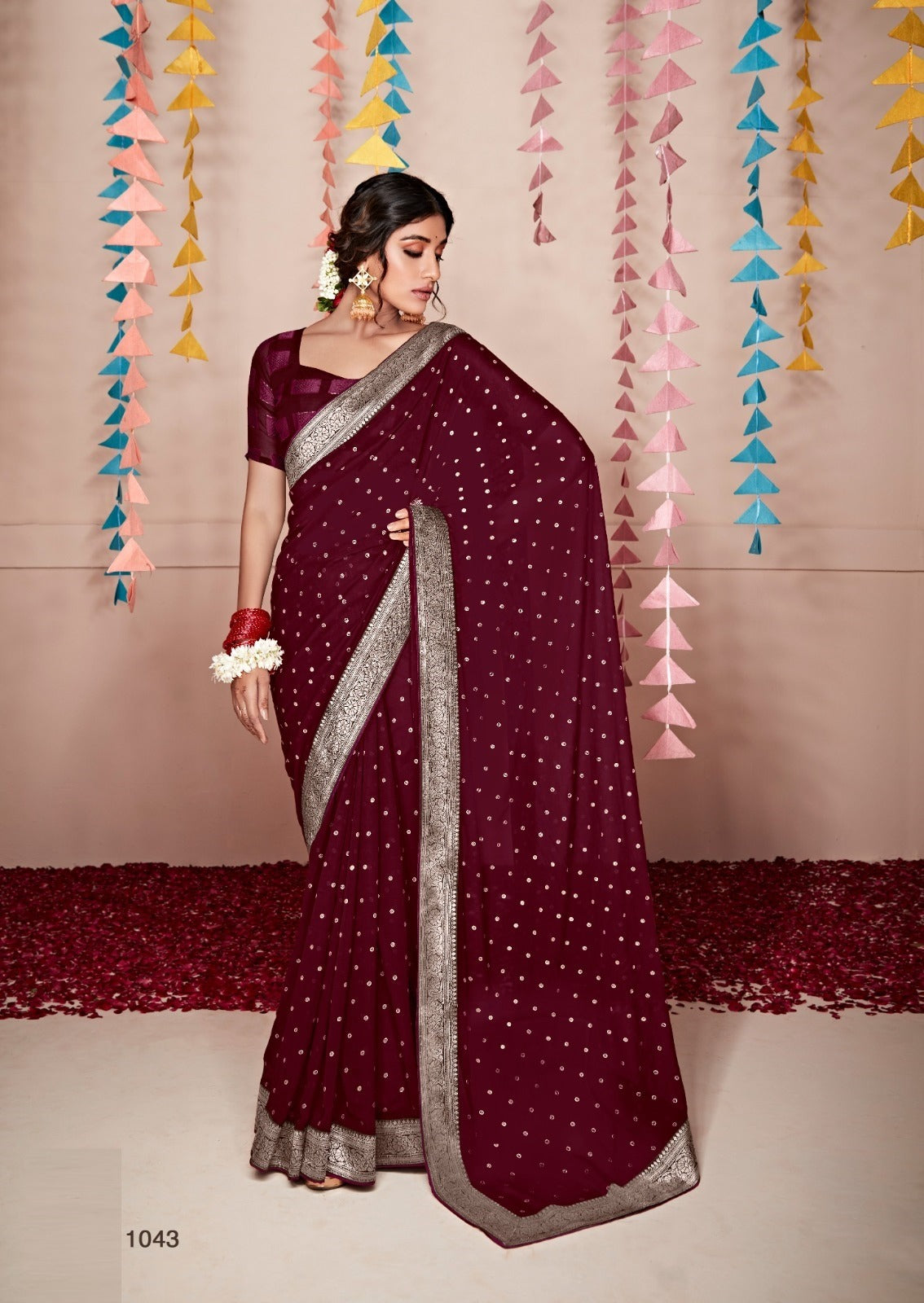Georgette Silk Saree In Wine