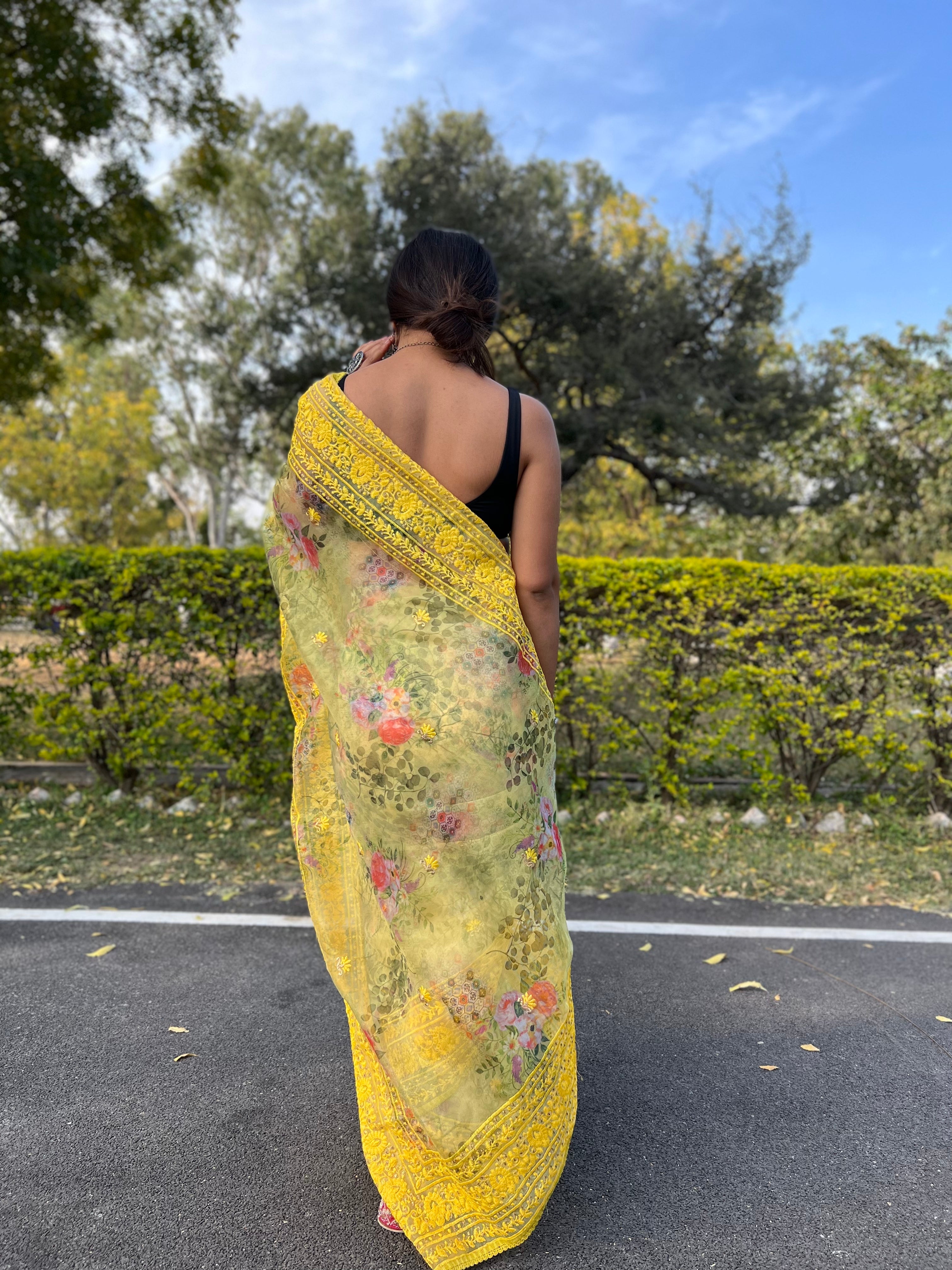 Boutique Style Saree In Yellow