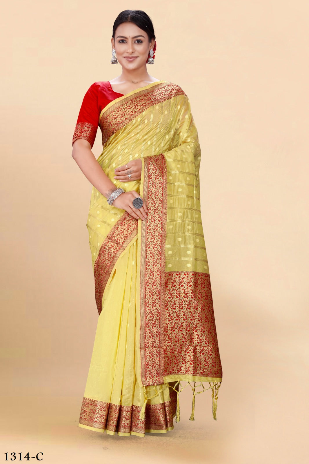 Yellow Organza Silk Saree With Blouse