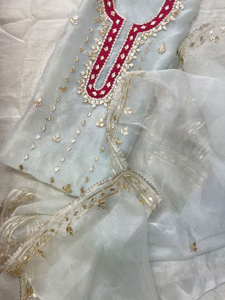 Powder Blue Hand Gota Patti Organza Suit