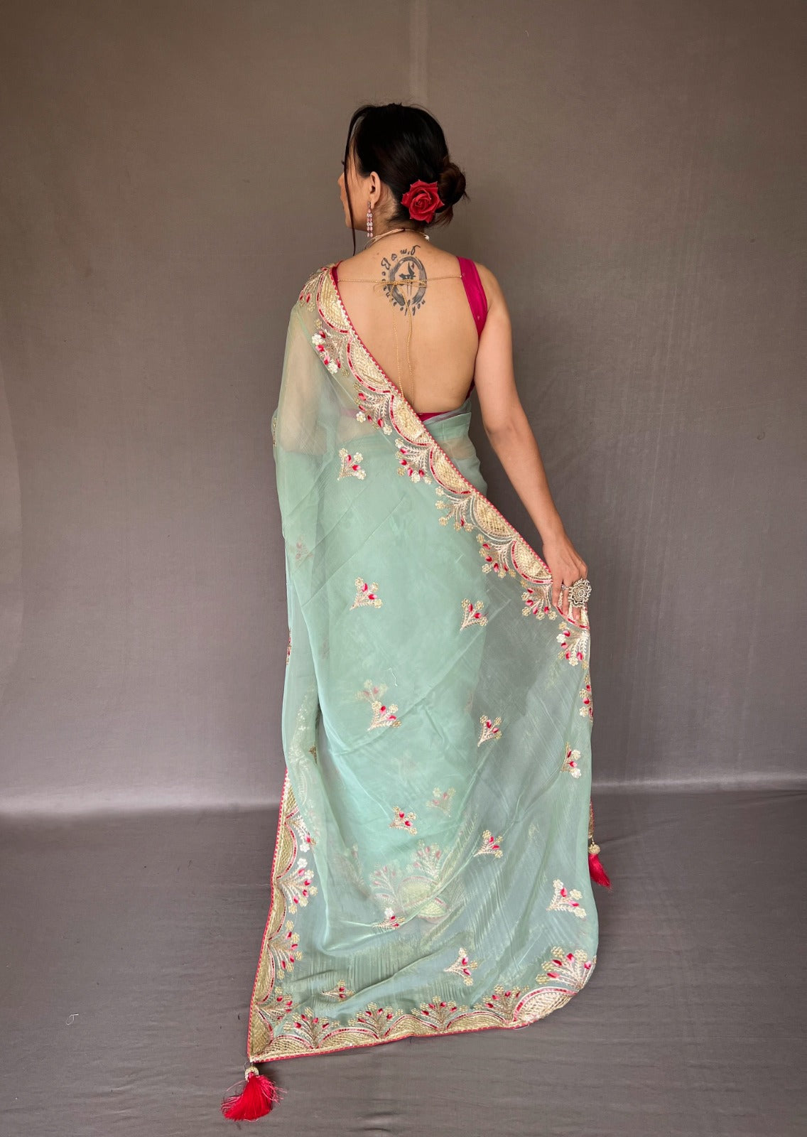 Blue Organza Soft Silk Saree