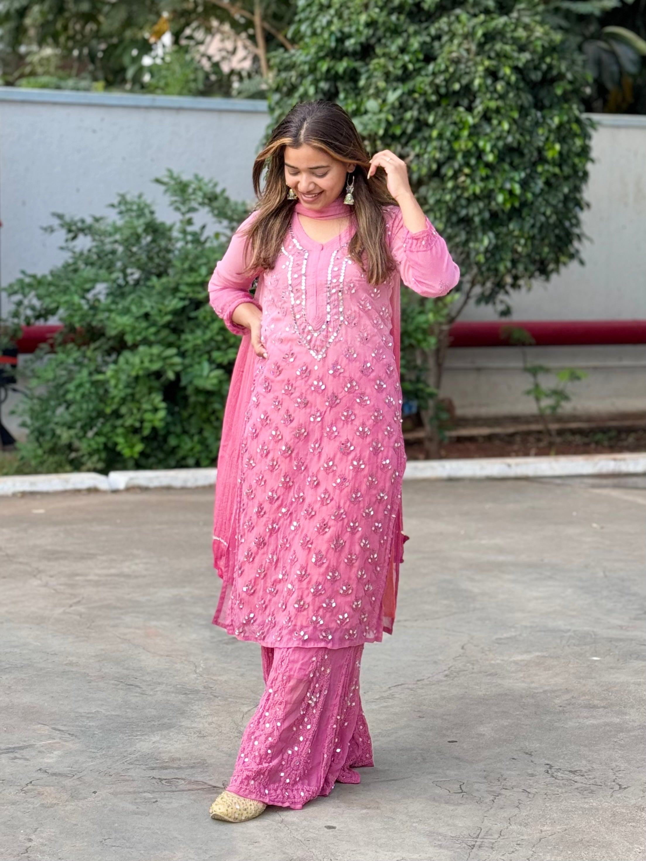 mauv chikankari mirror work sharara set