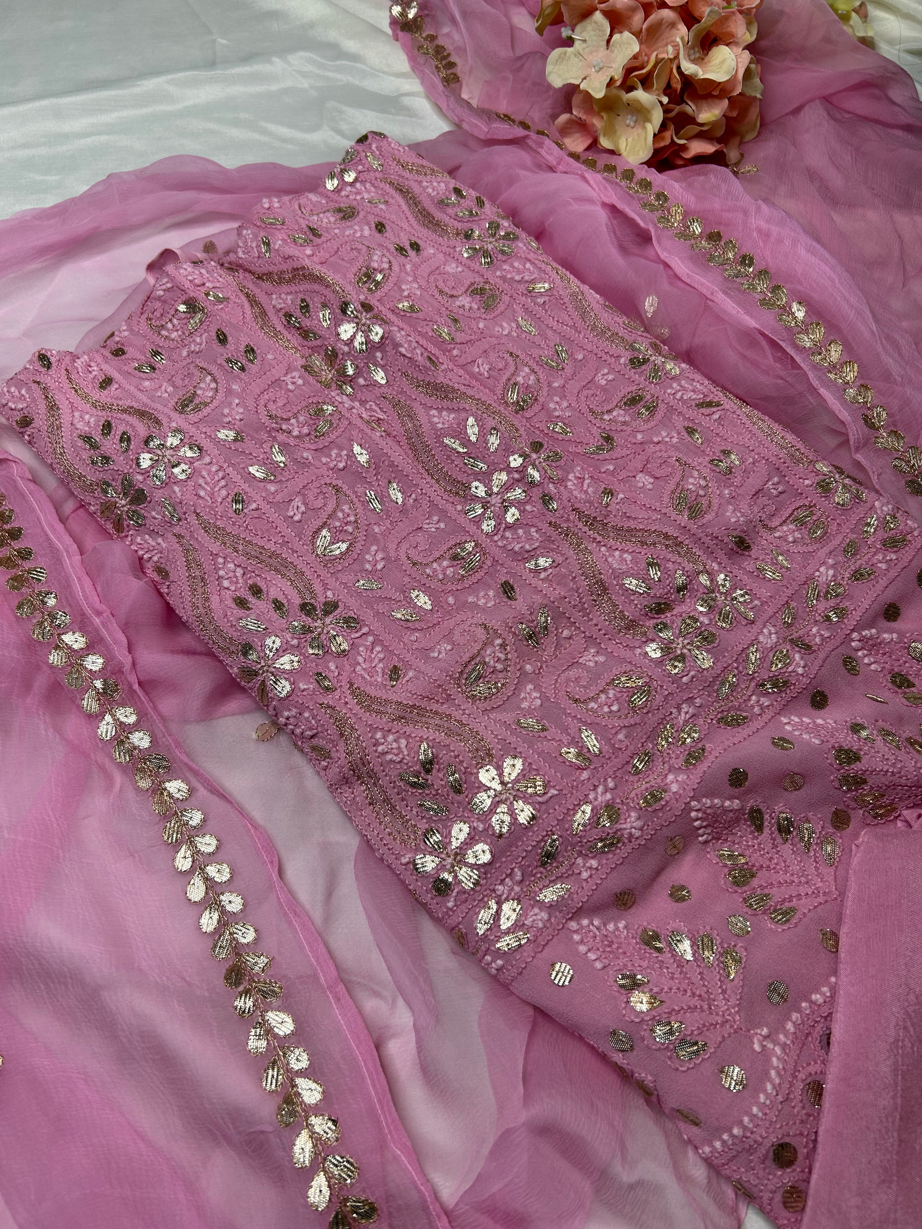 Chikankari Gota Salwar Suit in baby purple