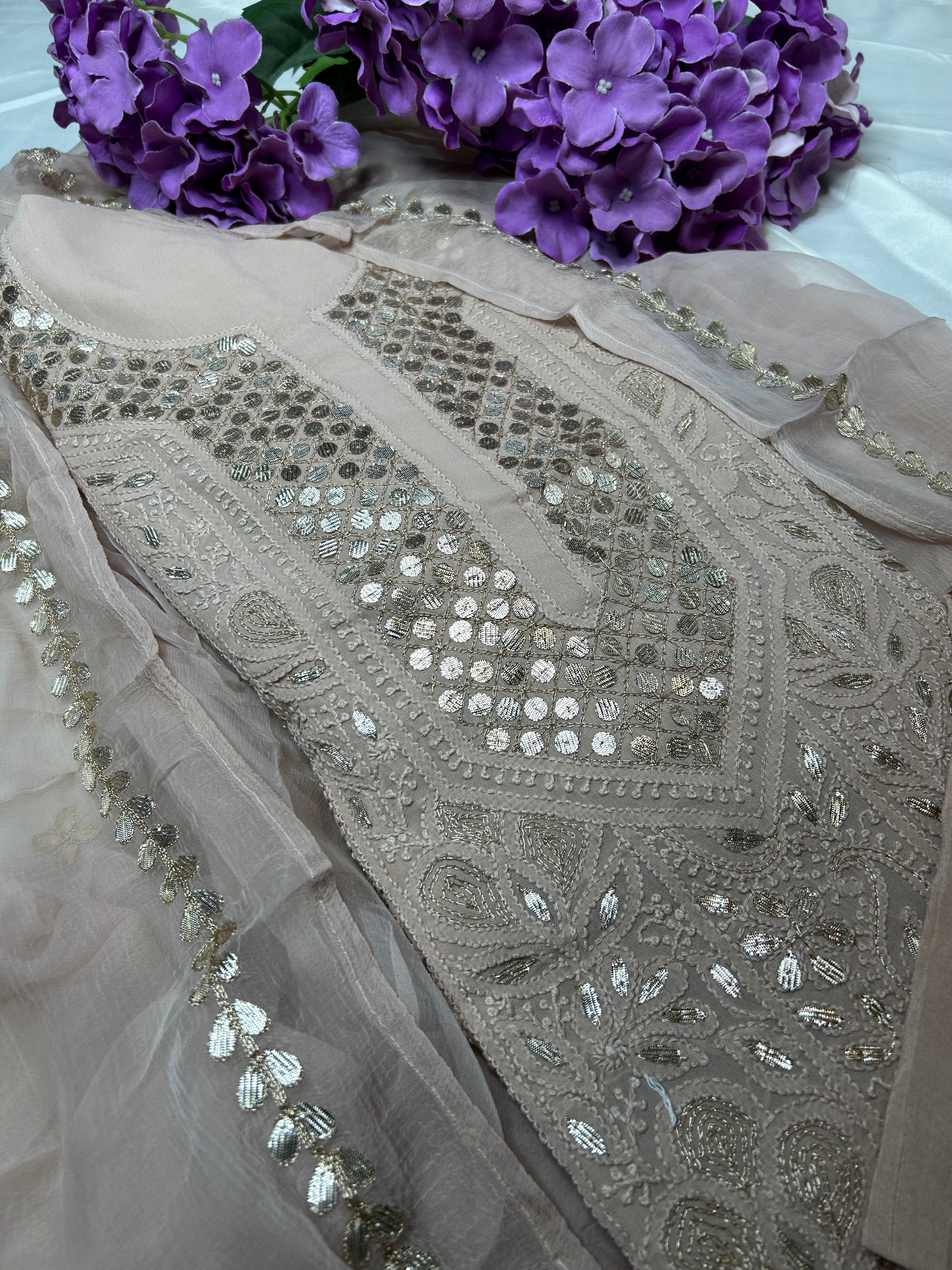 Chikankari Gota Salwar Suit in light brown