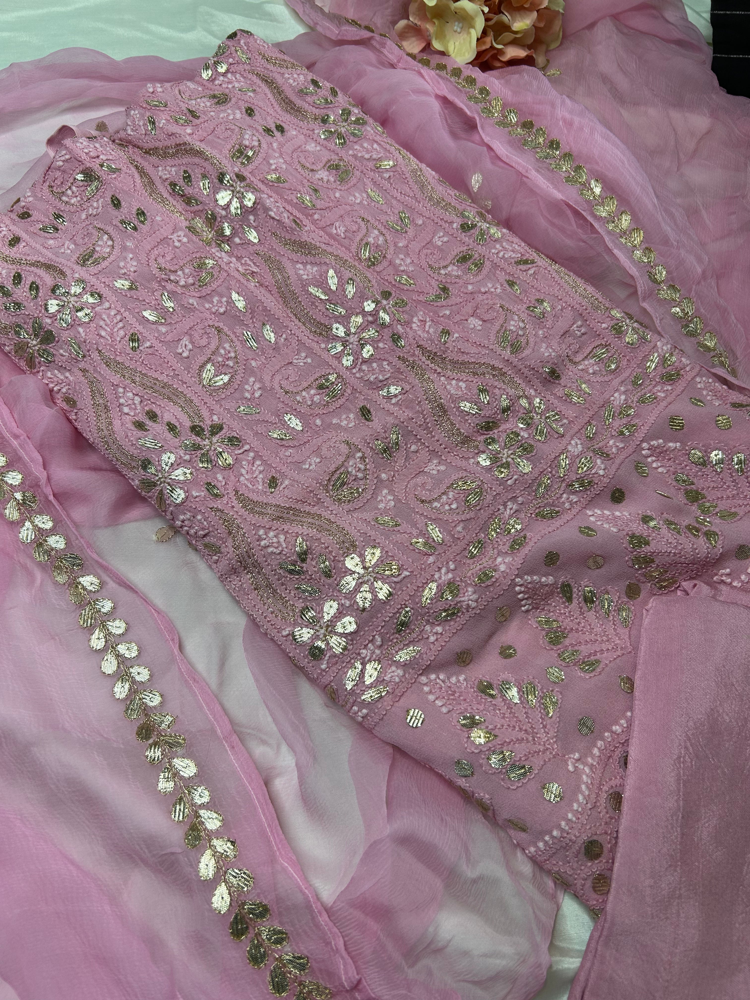 Chikankari Gota Salwar Suit in baby purple