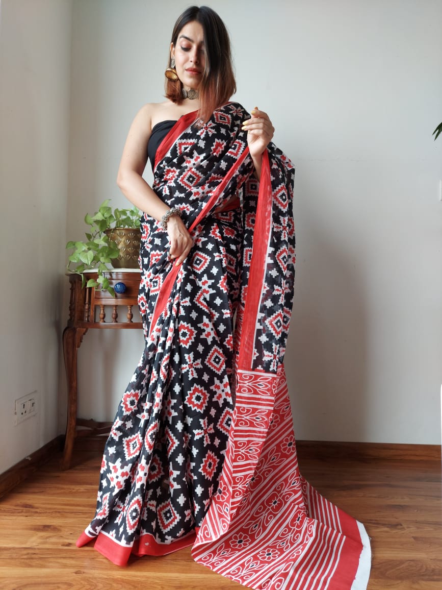 red n black cotton saree