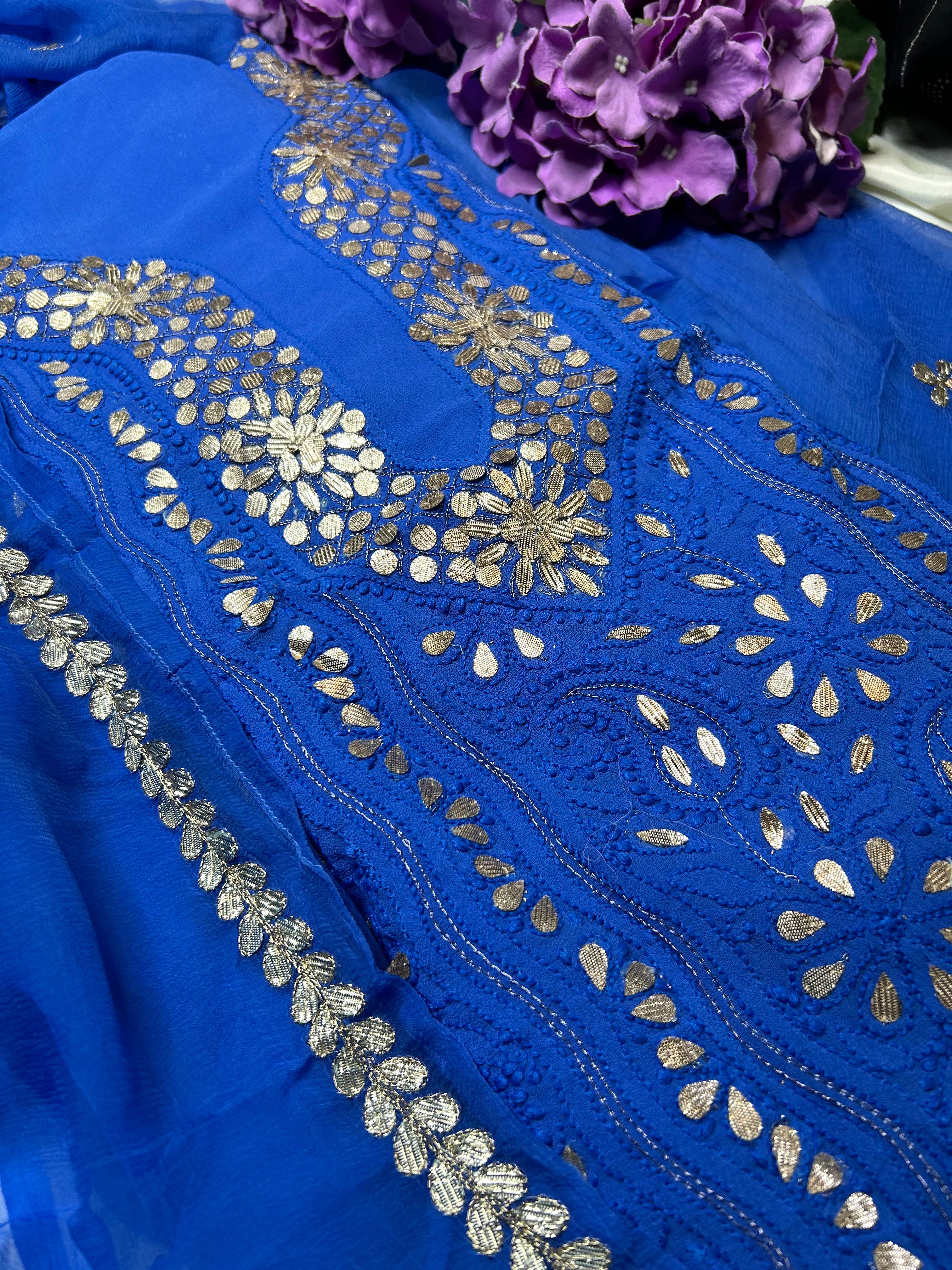 Cobalt Blue Chikankari Mukaish Work unstitched Salwar Suit online