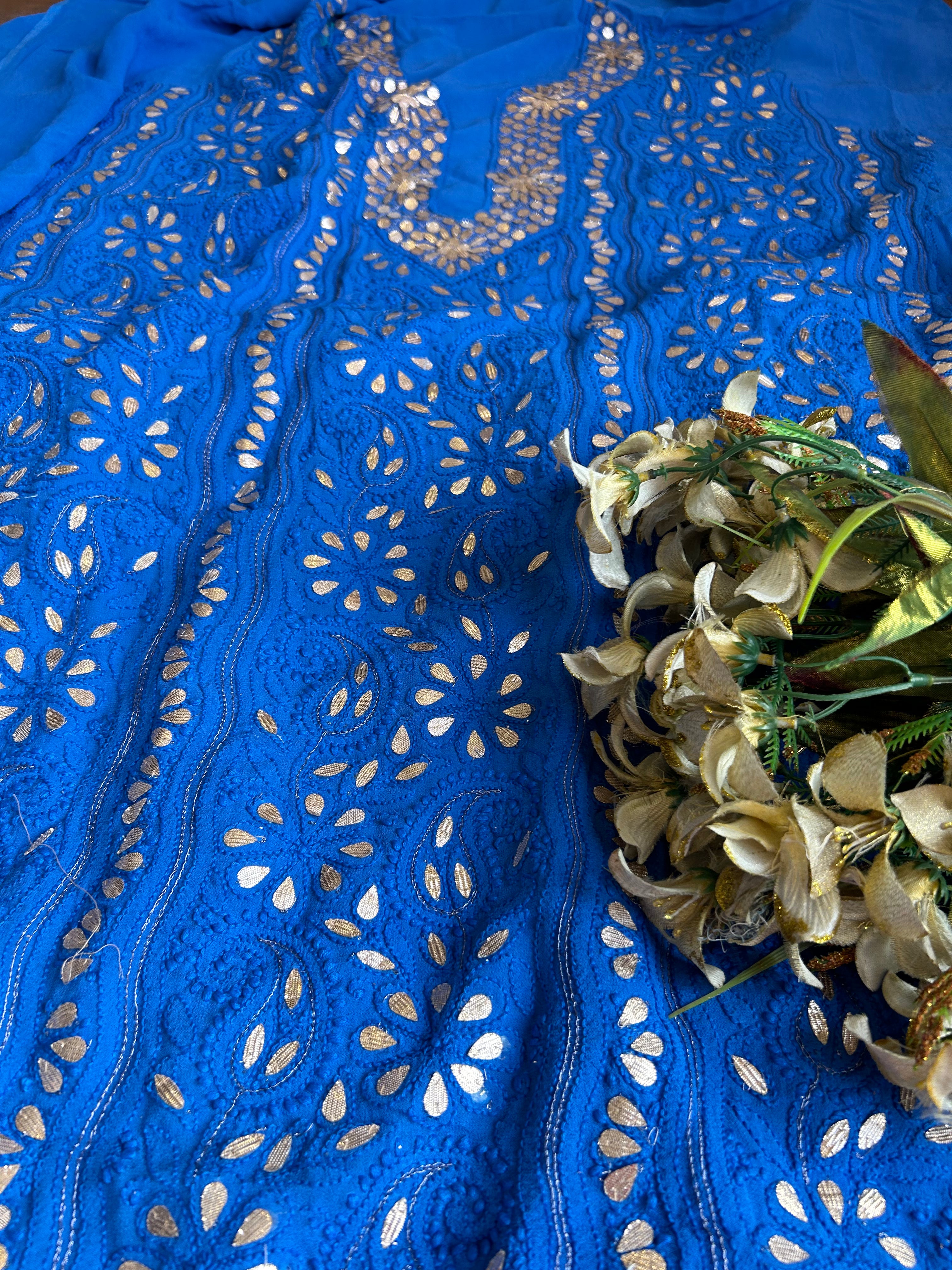 Blue Chikankari Mukaish Work Salwar Suit