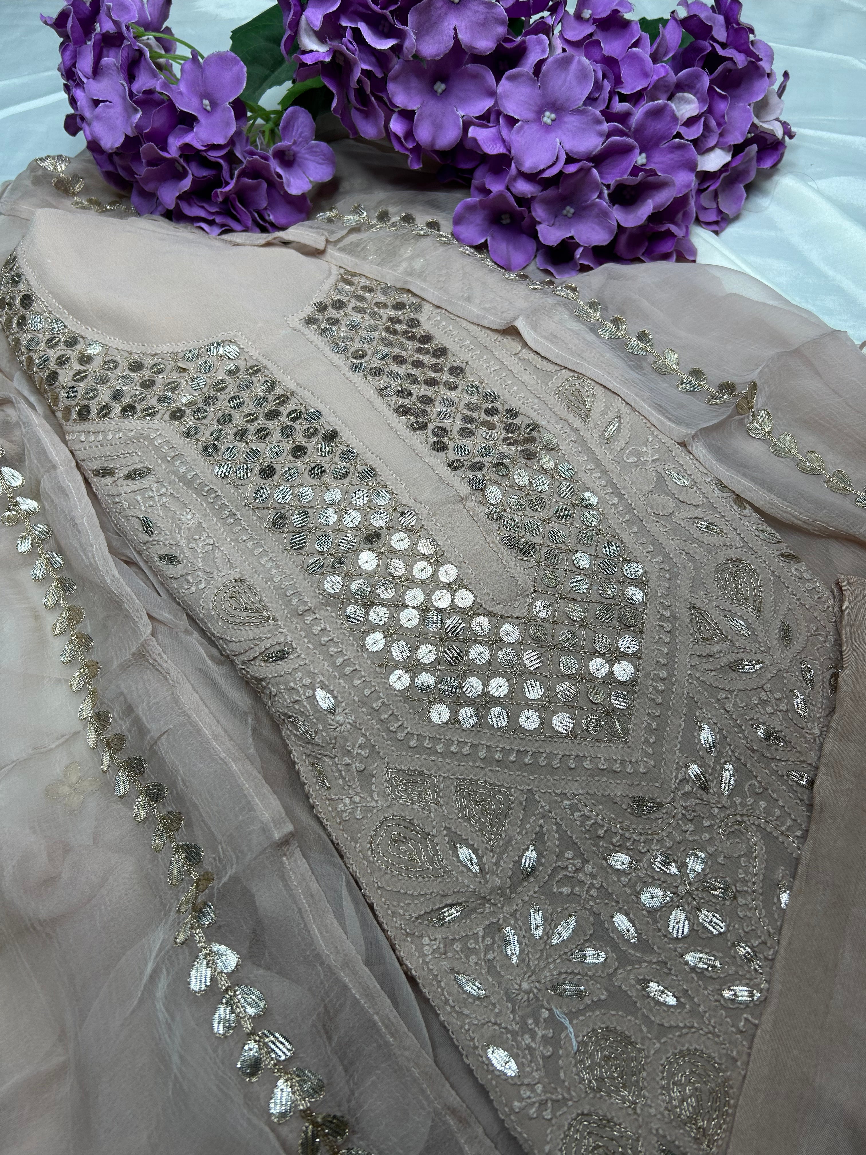 Chikankari Gota Salwar Suit in light brown