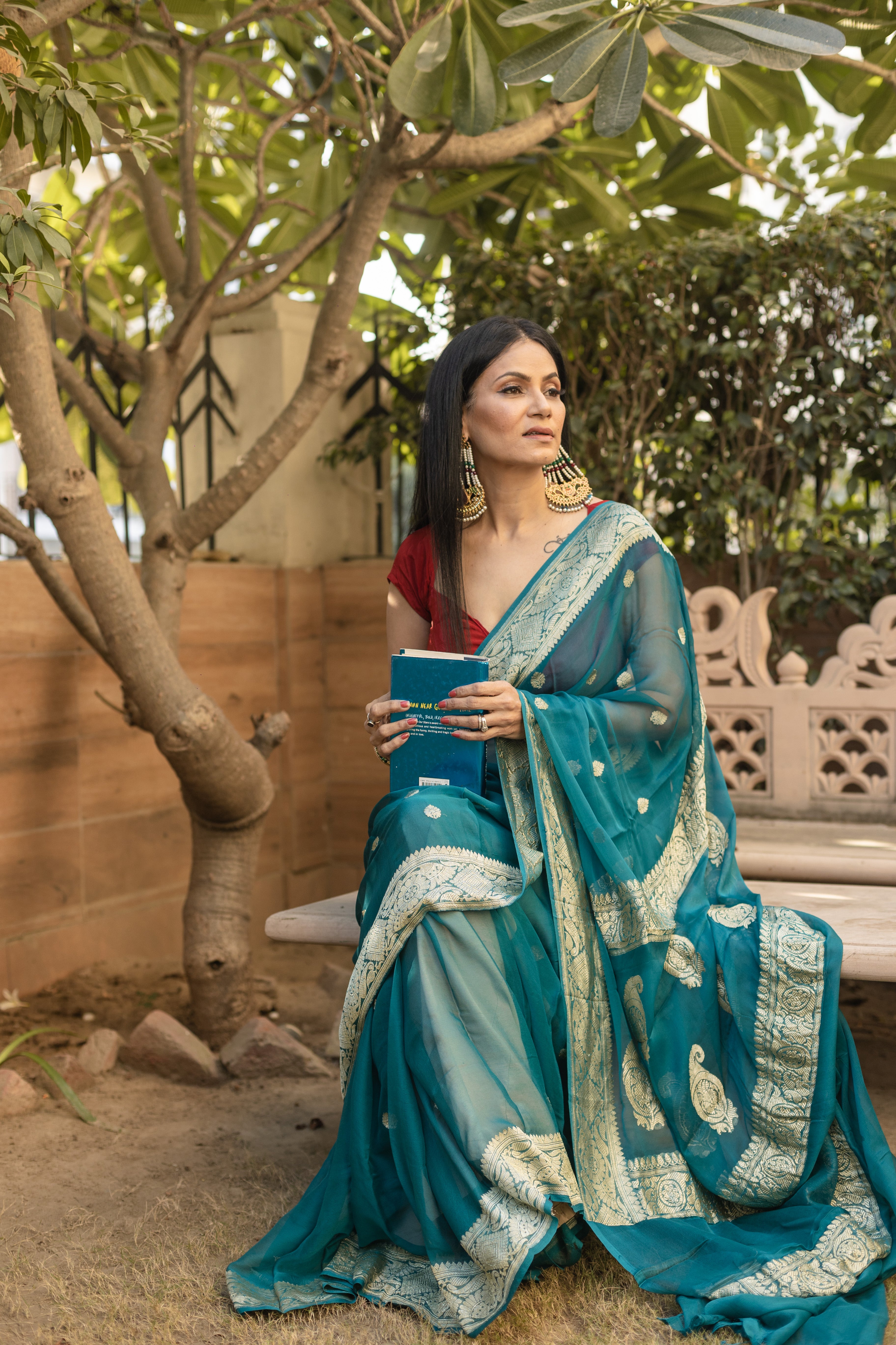 Peacock Blue Banarasi Khaddi Saree