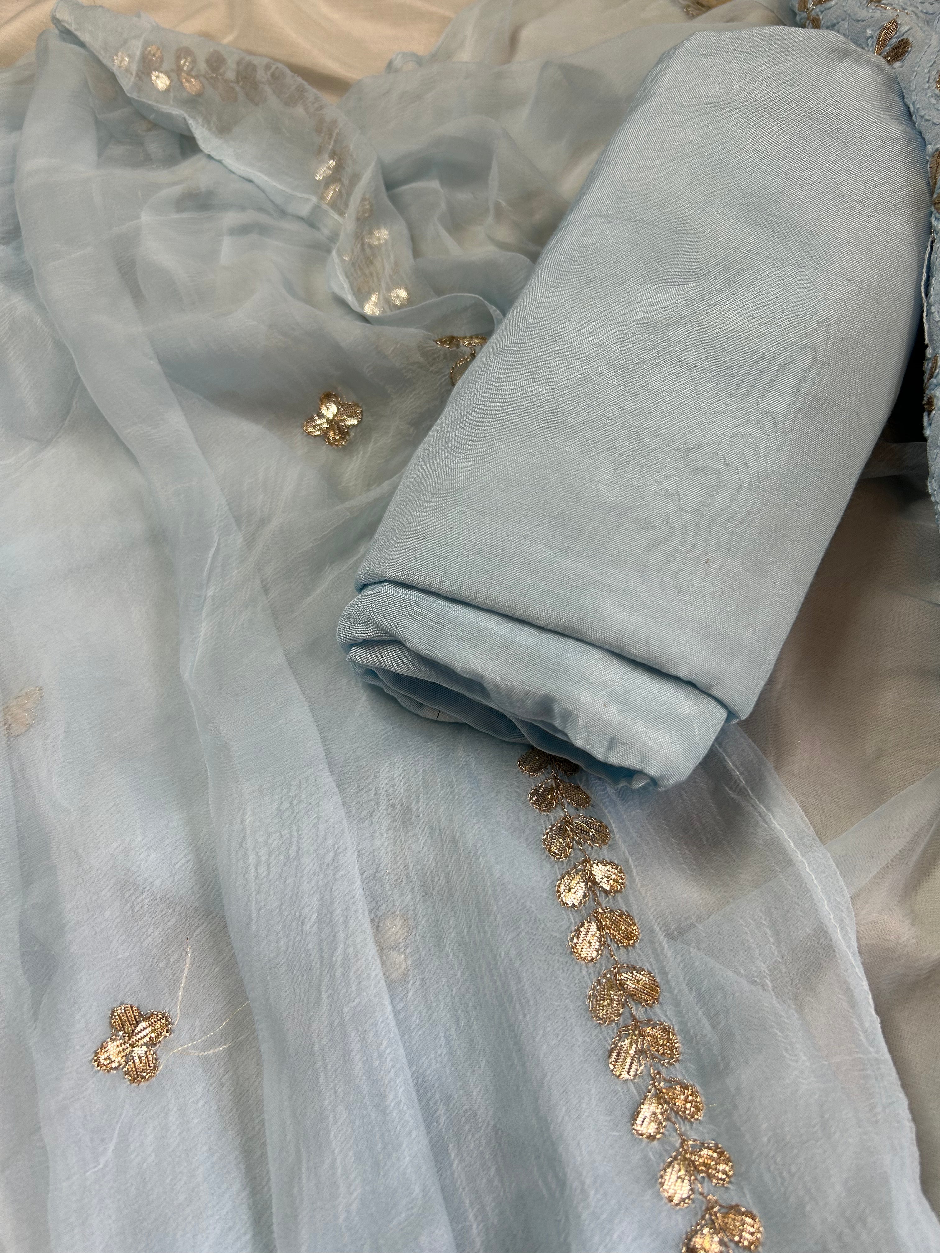 Slate Grey Lucknowi Chikankari Gota Patti Salwar Kameez Unstitched Fabric