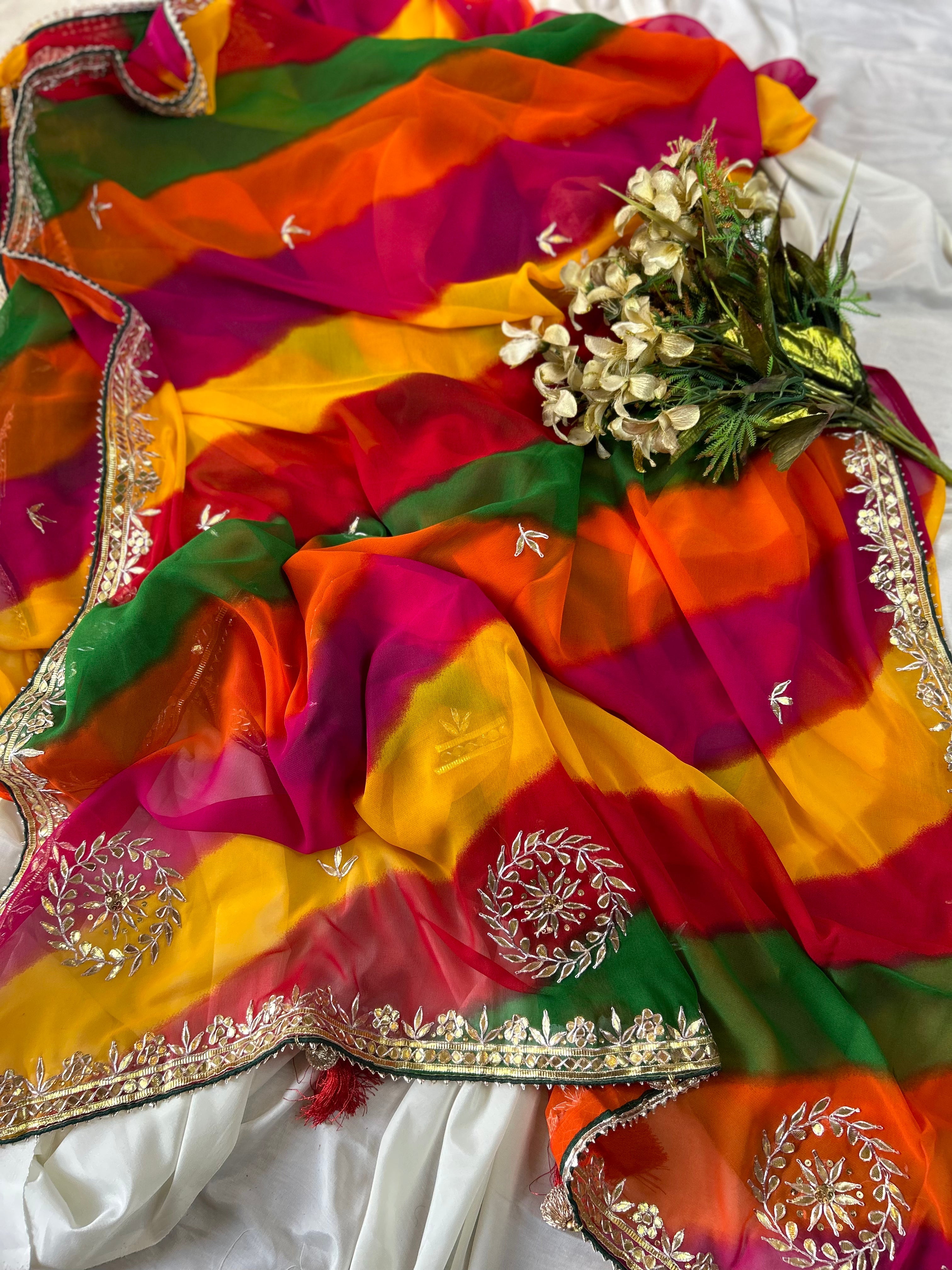Beautiful multi colour bandhej saree