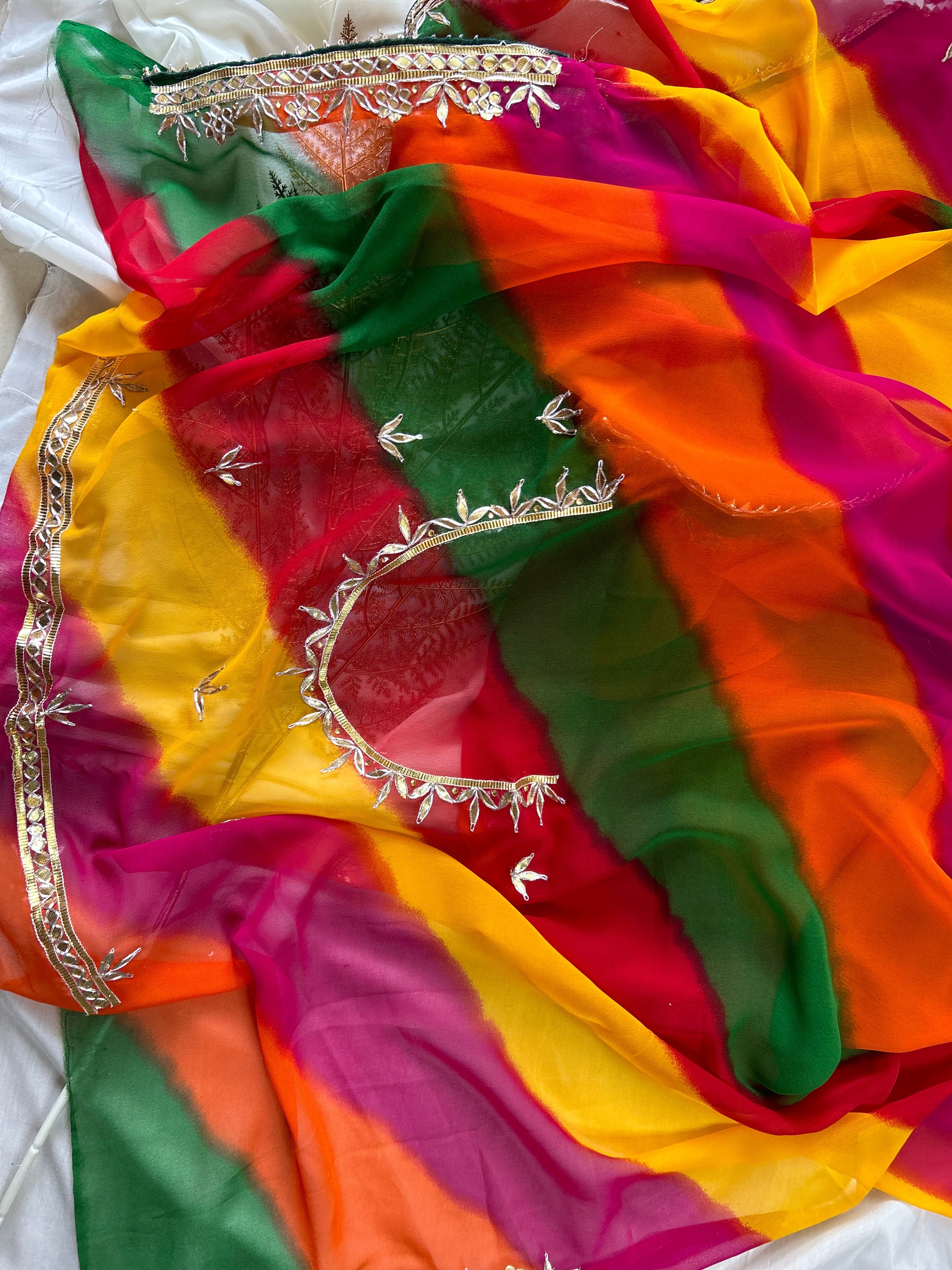 Multi colour bandhej leheriya saree by online