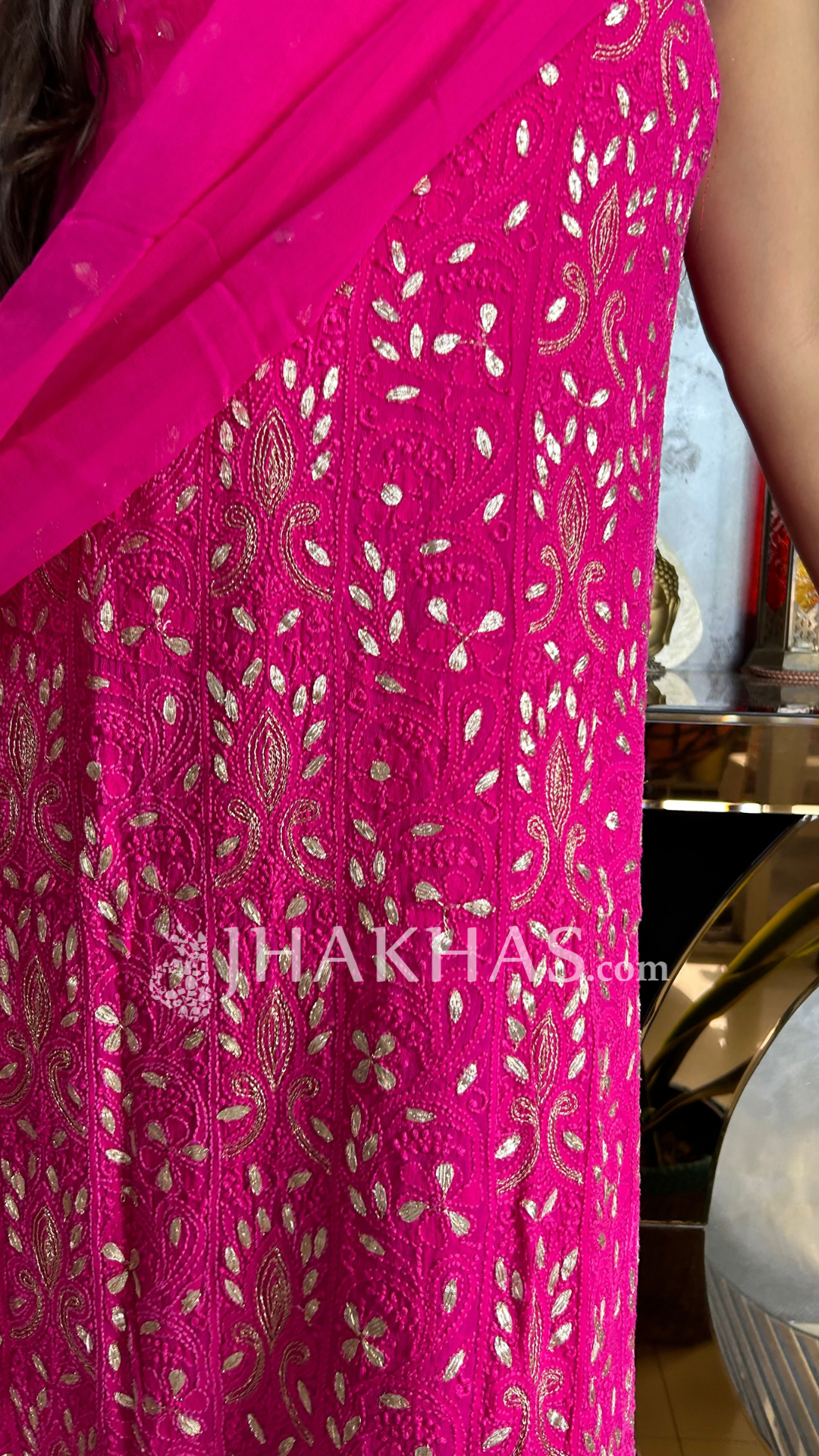 Hot Pink Unique Chinkari Gota Patti Unsititched Fancy Salwar Suit