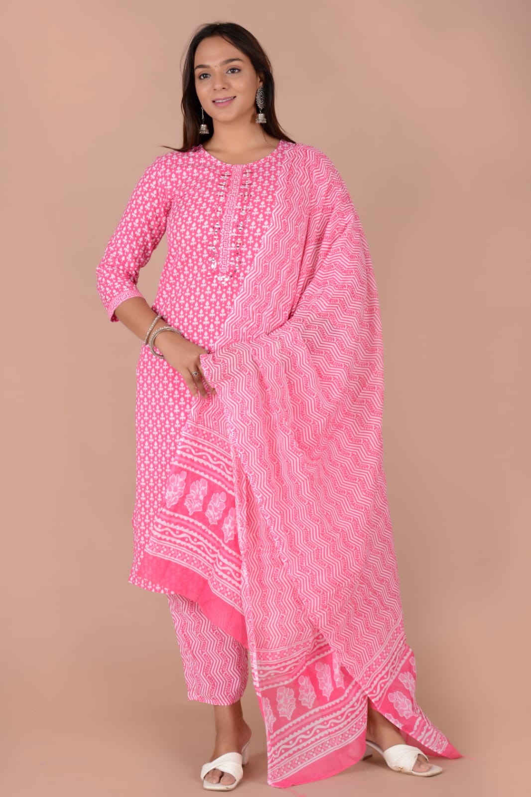 Daily Wear Pink Stitched Cotton Suit Set