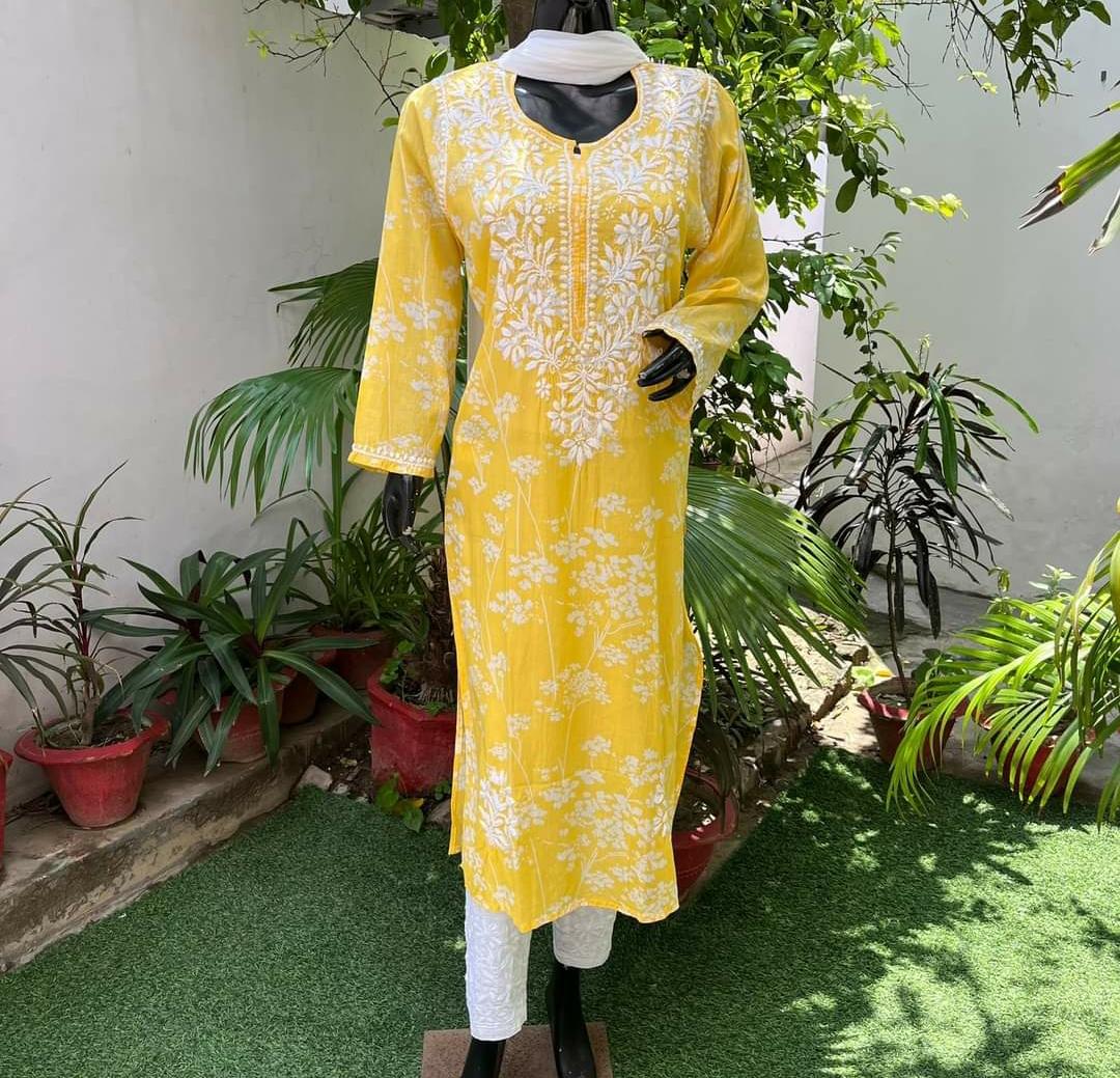 Lucknowi Chikankari Cotton Kurti and Pant Sets In Multiple Colors