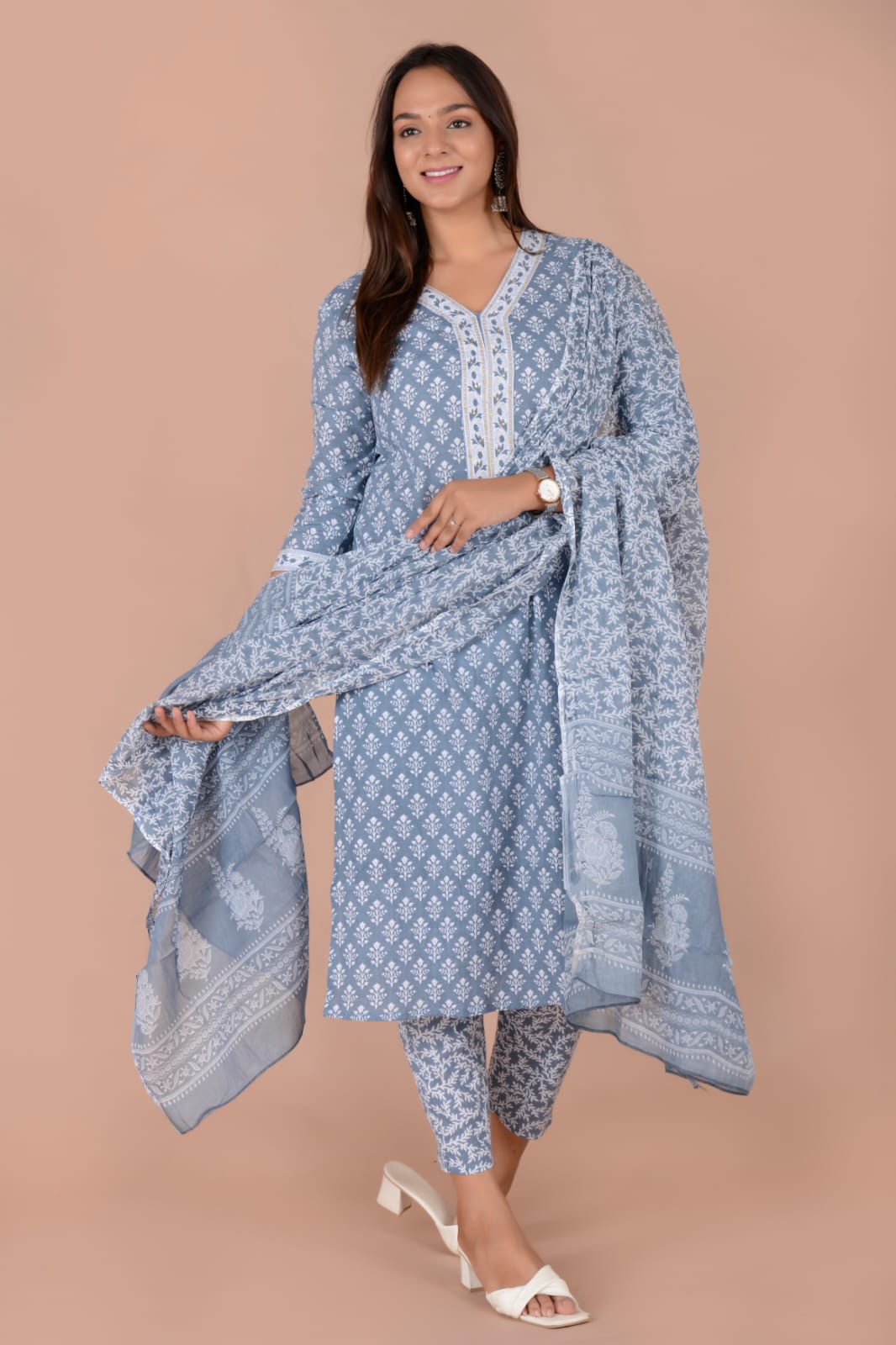 Light Grey Cotton Suit Set