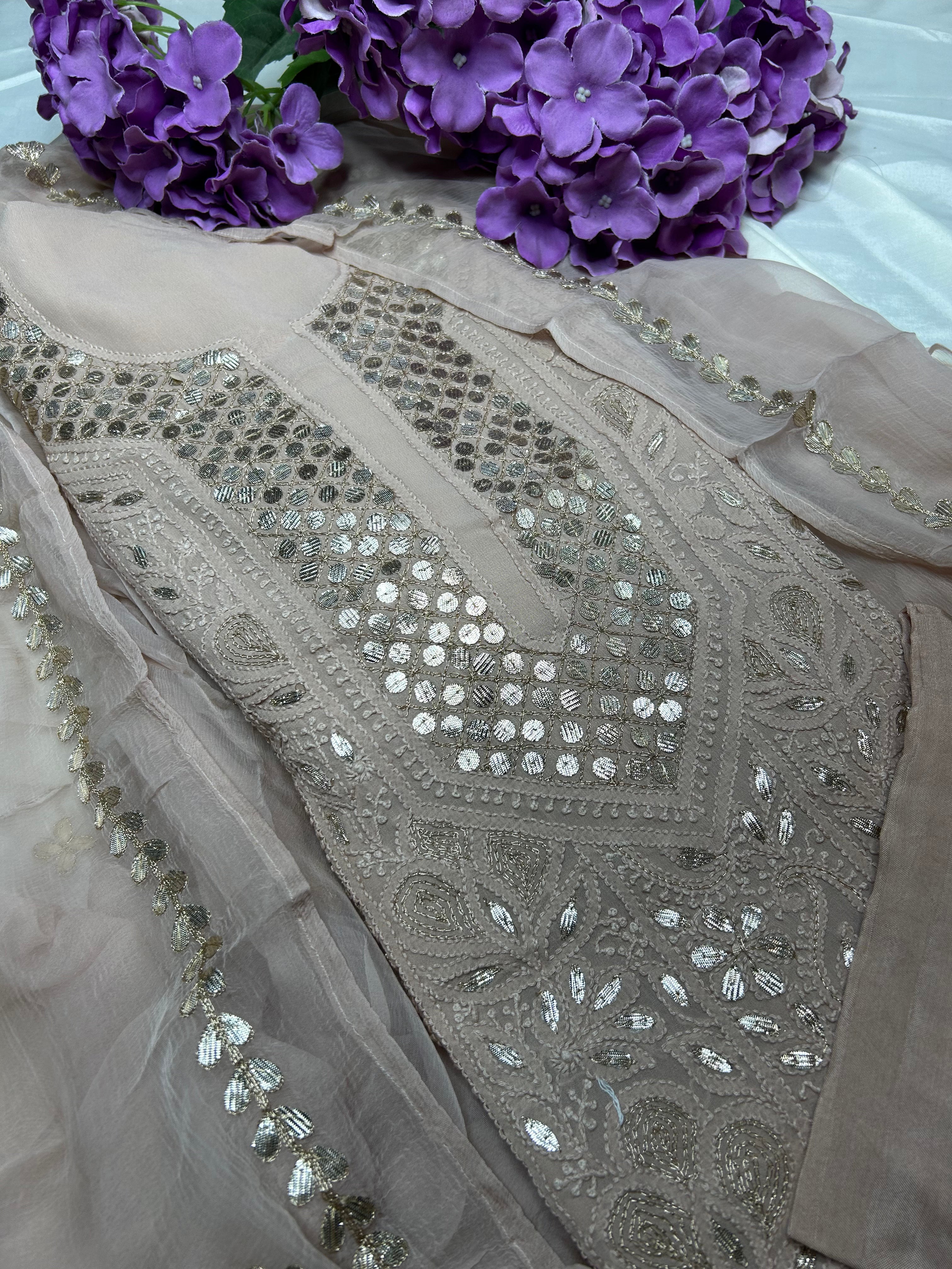 Chikankari Gota Salwar Suit in light brown