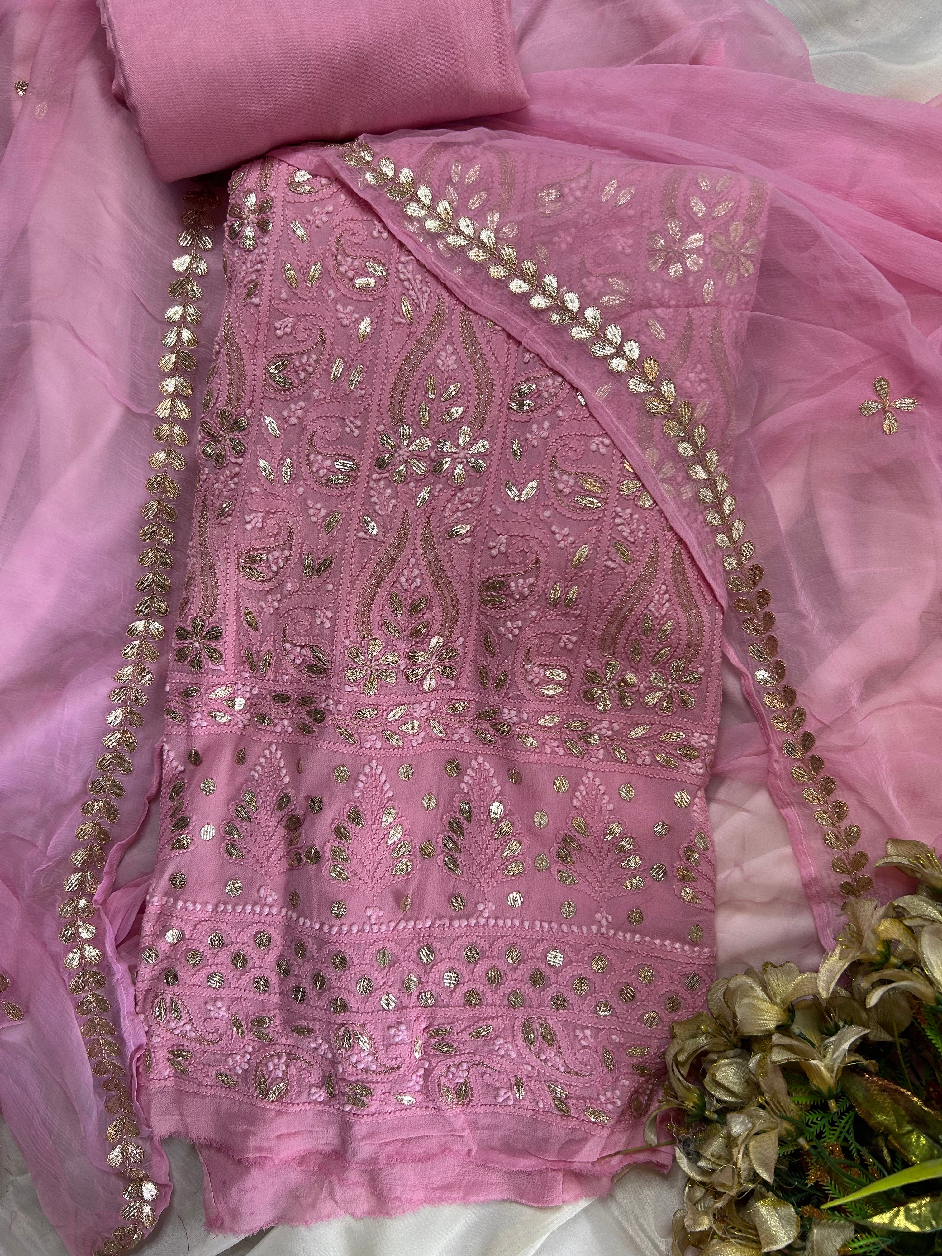 Pure Baby Pink Chikankari Gota Salwar Suit
