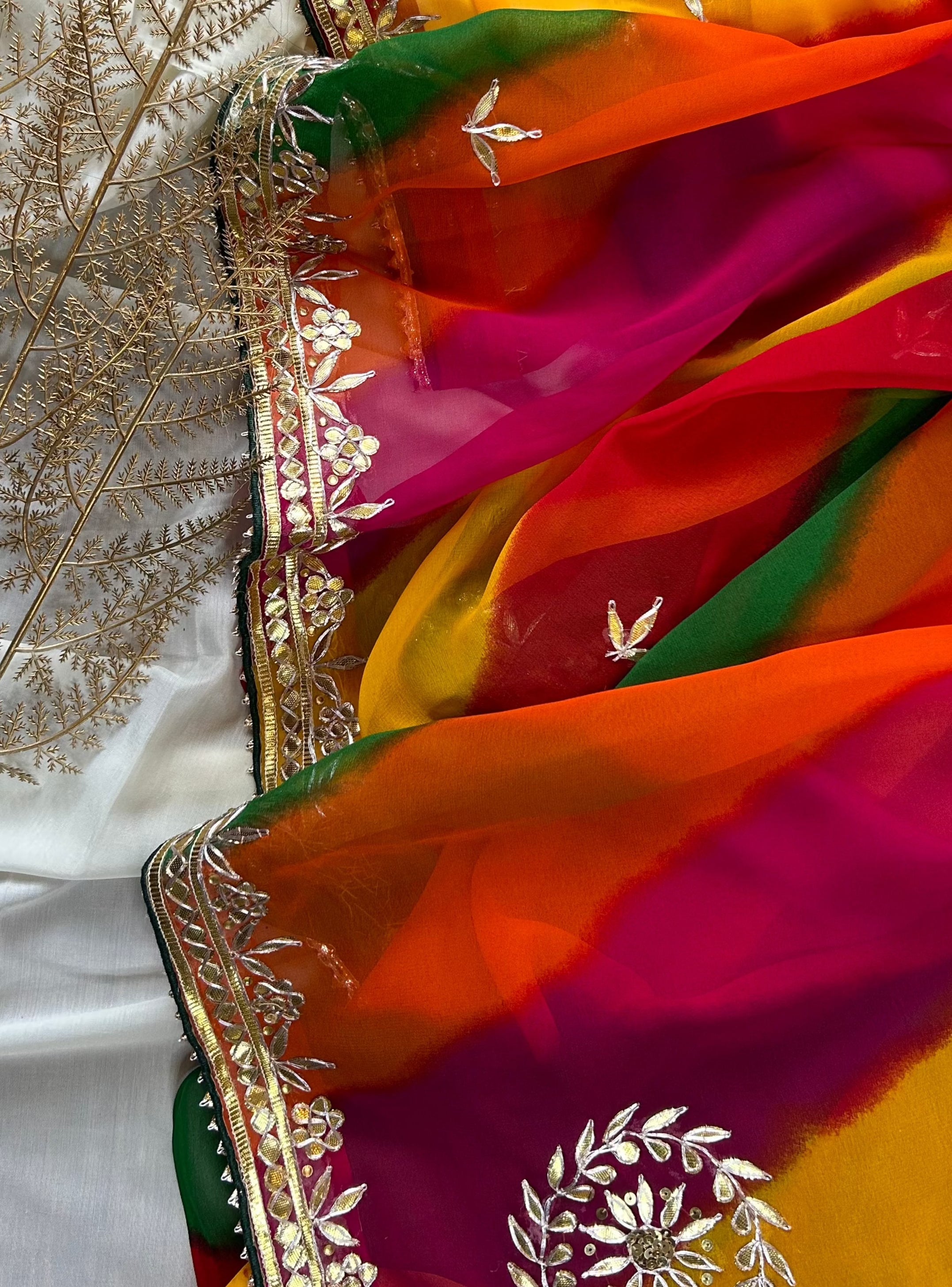 Multi Color Bandhej Saree for Karwa Chauth